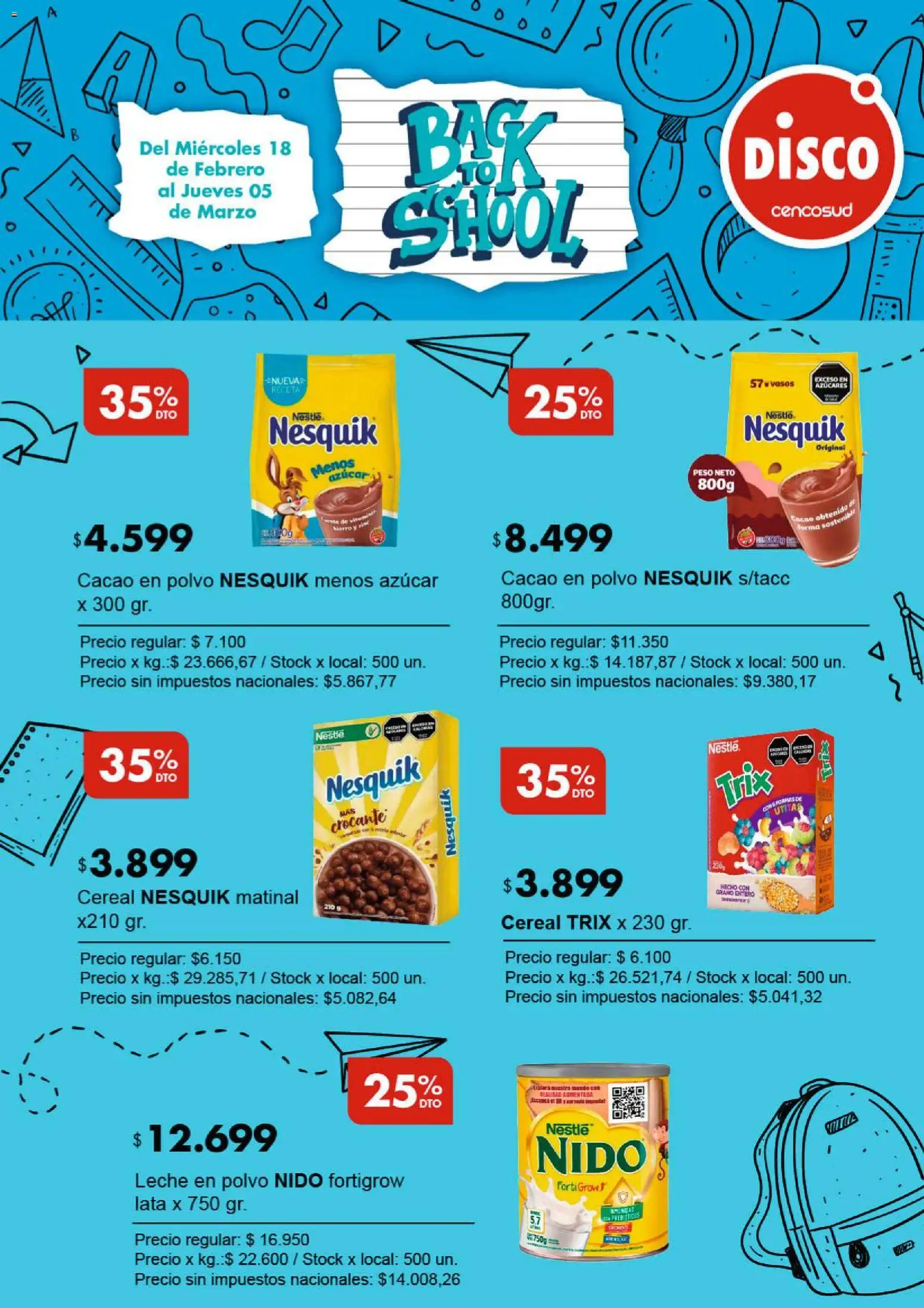 Disco - FOLLETO VUELTA AL COLE MASIVOS │ válido desde el 18.02.2026 | Página: 1 | Productos: Disco, Peso, Leche en polvo, Polvo