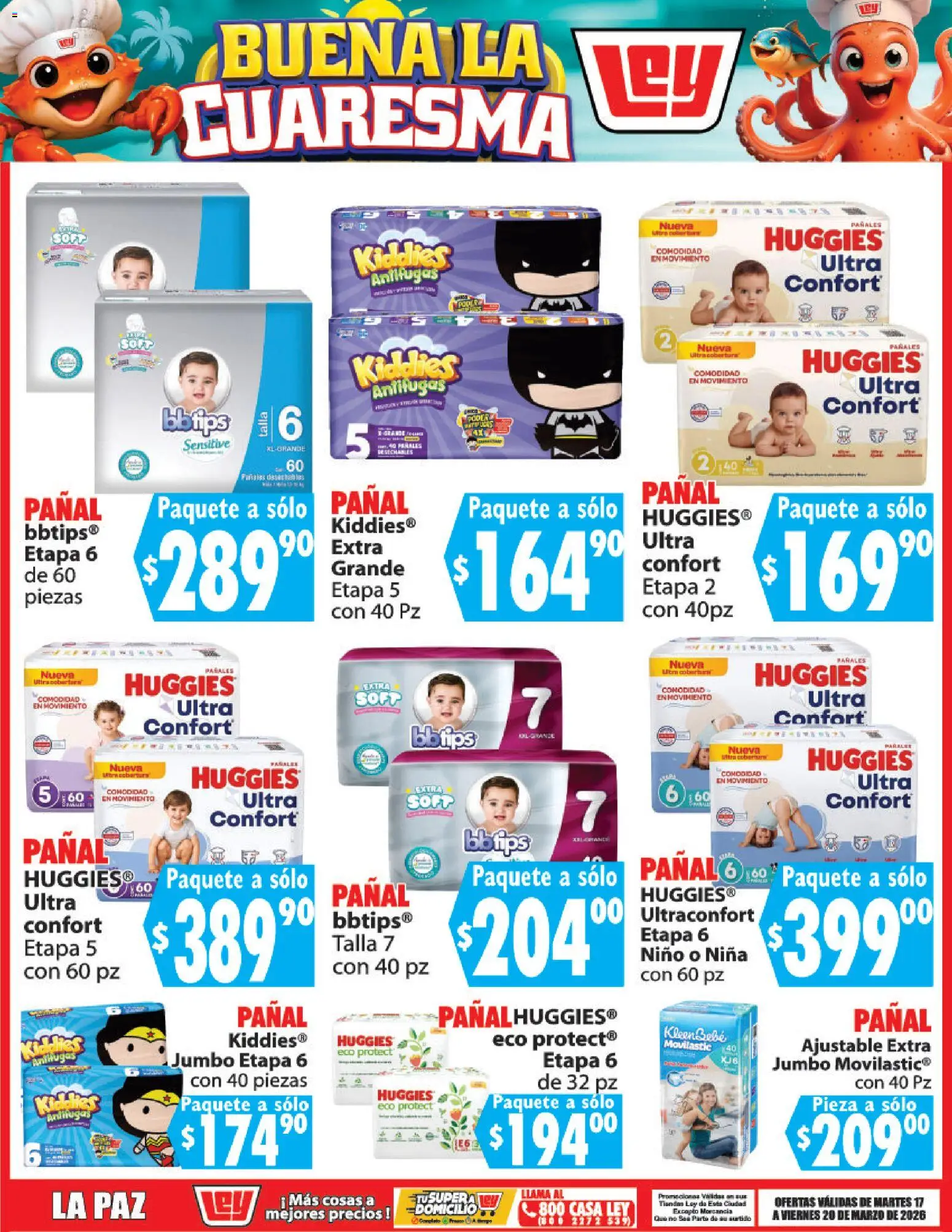 Nuevas ofertas de Casa Ley válidas en toda la República Mexicana desde el 17.03.2026. ¡Encuentra las mejores ofertas en Casa Ley folleto Buena la Cuaresma! | Página: 8 | Productos: Pañales
