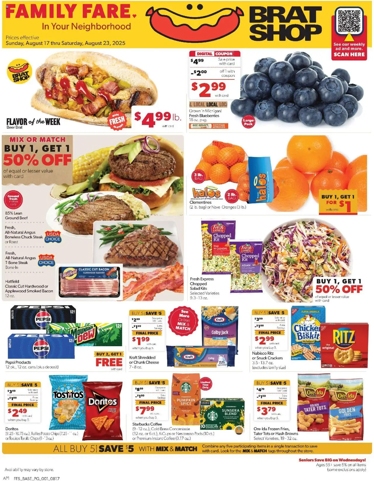 Family Fare Weekly Ad - valid from 17.08.2025 | Page: 1 | Products: Coffee, Beef, Pumpkin, Bag