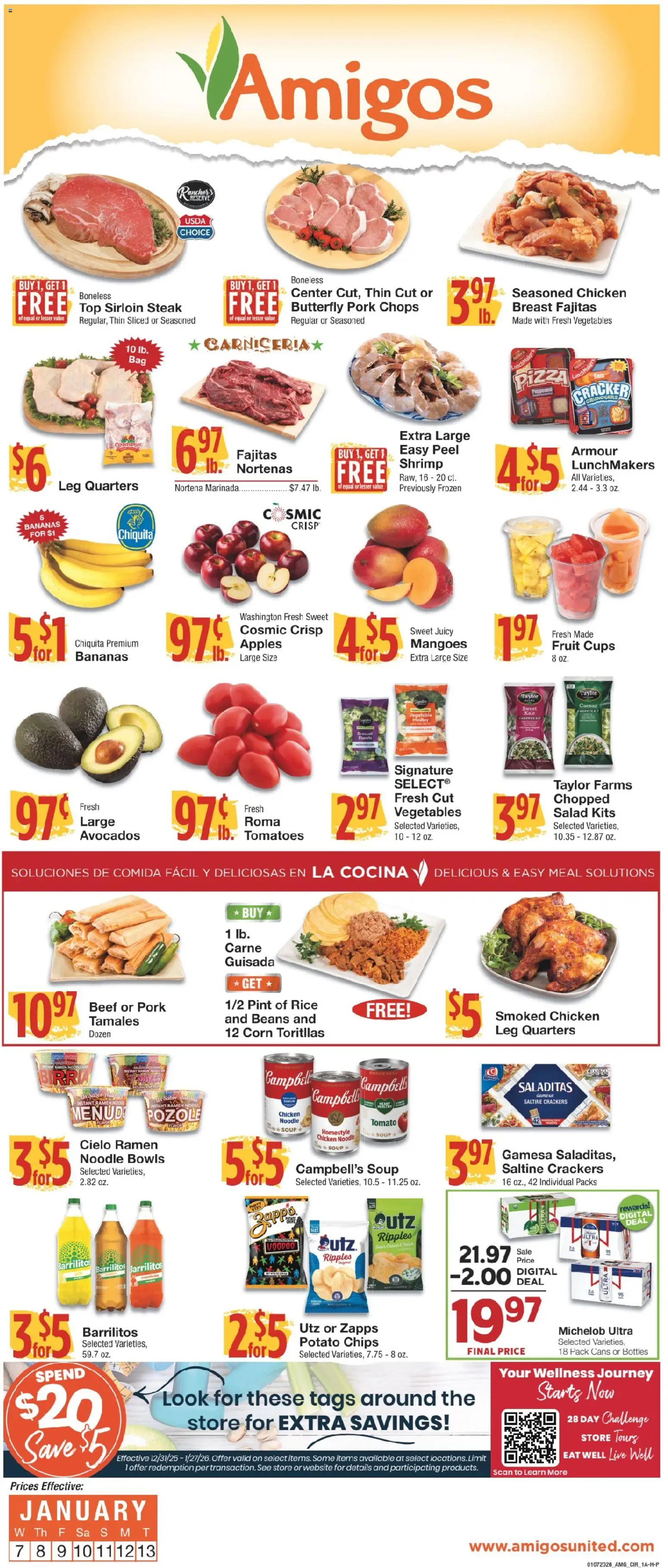 United Supermarkets Ad - valid from 06.01.2026 | Page: 1 | Products: Corn, Bananas, Rice, Vegetables