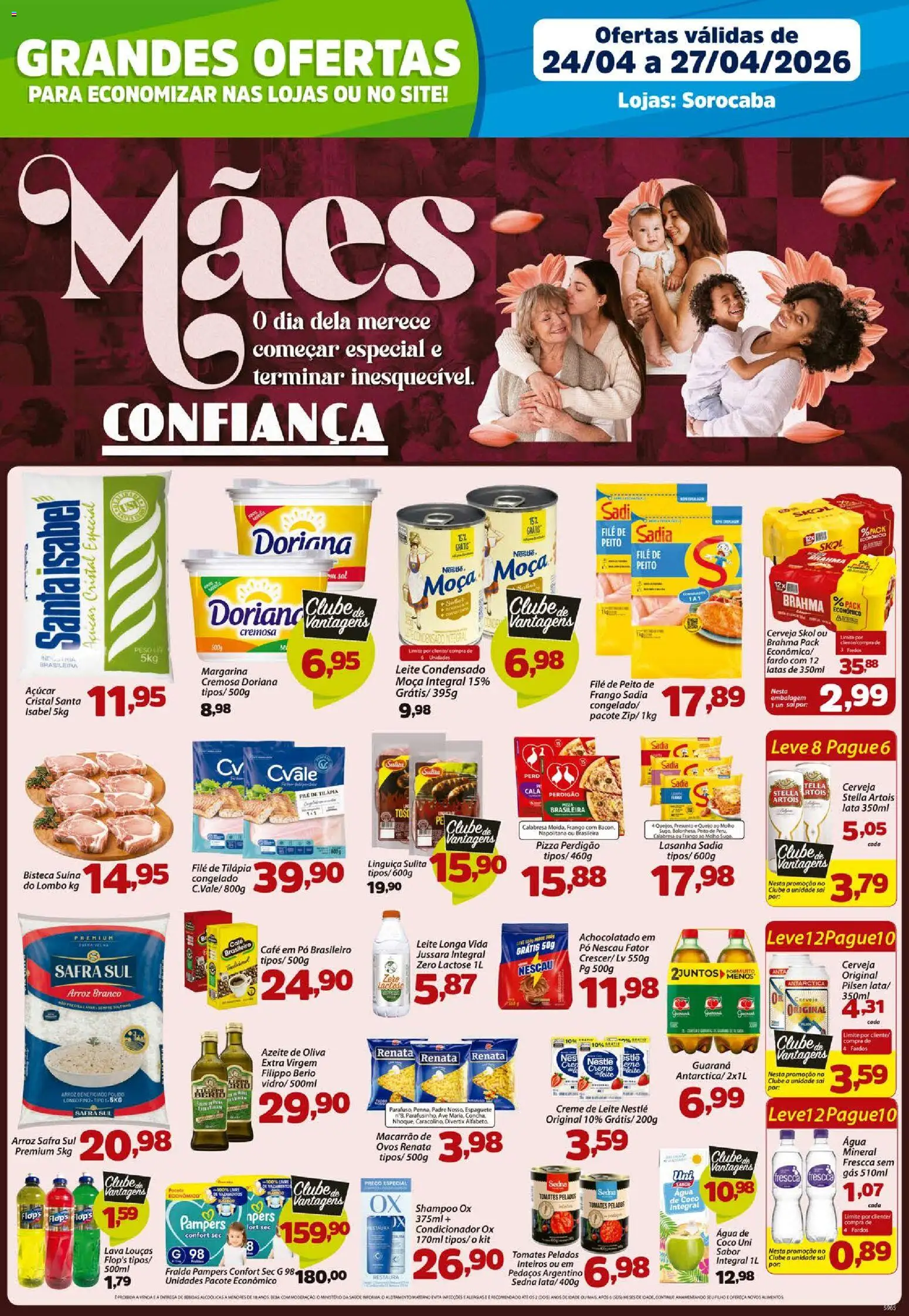 Confiança Folheto - válido de 24.04.2026 | Página: 1 | Produtos: Tilápia, Pizza, Creme de leite, Azeite