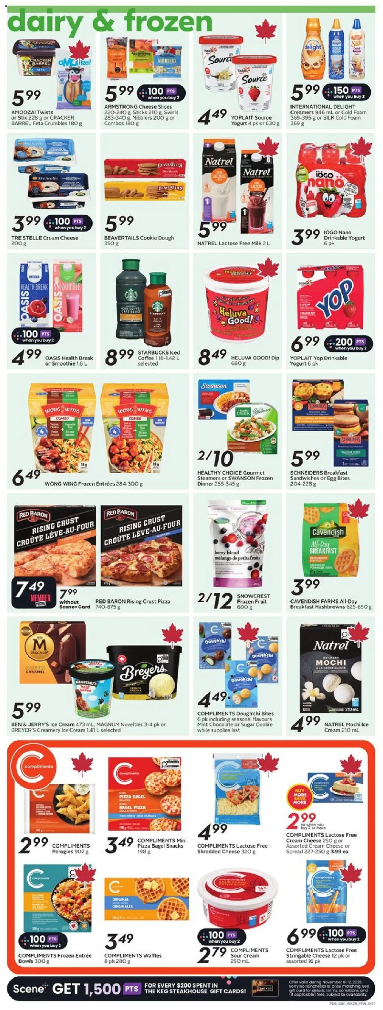 Sobeys flyer valid from 06.11.2025 | Page: 8 | Products: Milk, Cheese, Yogurt, Pizza