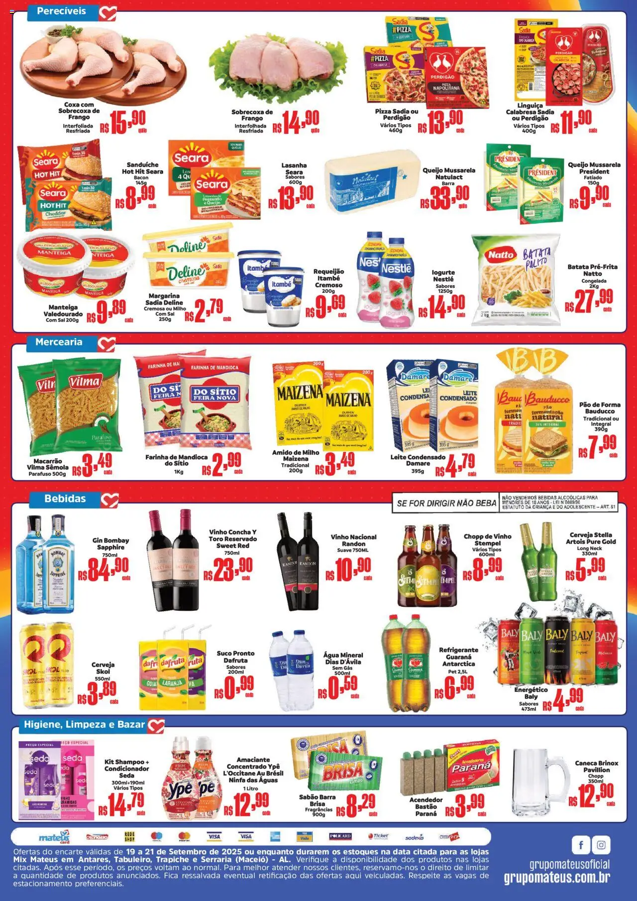 Mateus Folheto - válido de 19.09.2025 | Página: 2 | Produtos: Manteiga, Queijo, Macarrão, Leite condensado