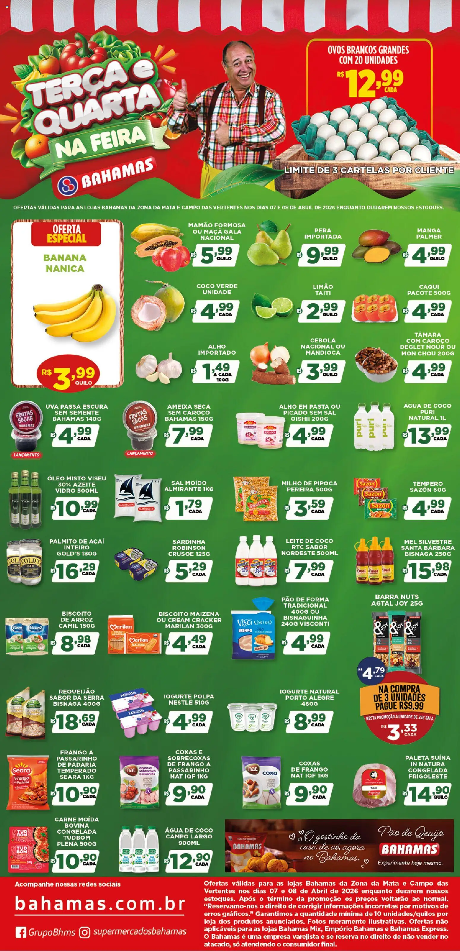 Bahamas Supermercados Folheto - válido de 07.04.2026 | Página: 1 | Produtos: Pasta, Arroz, Pipoca, Açaí