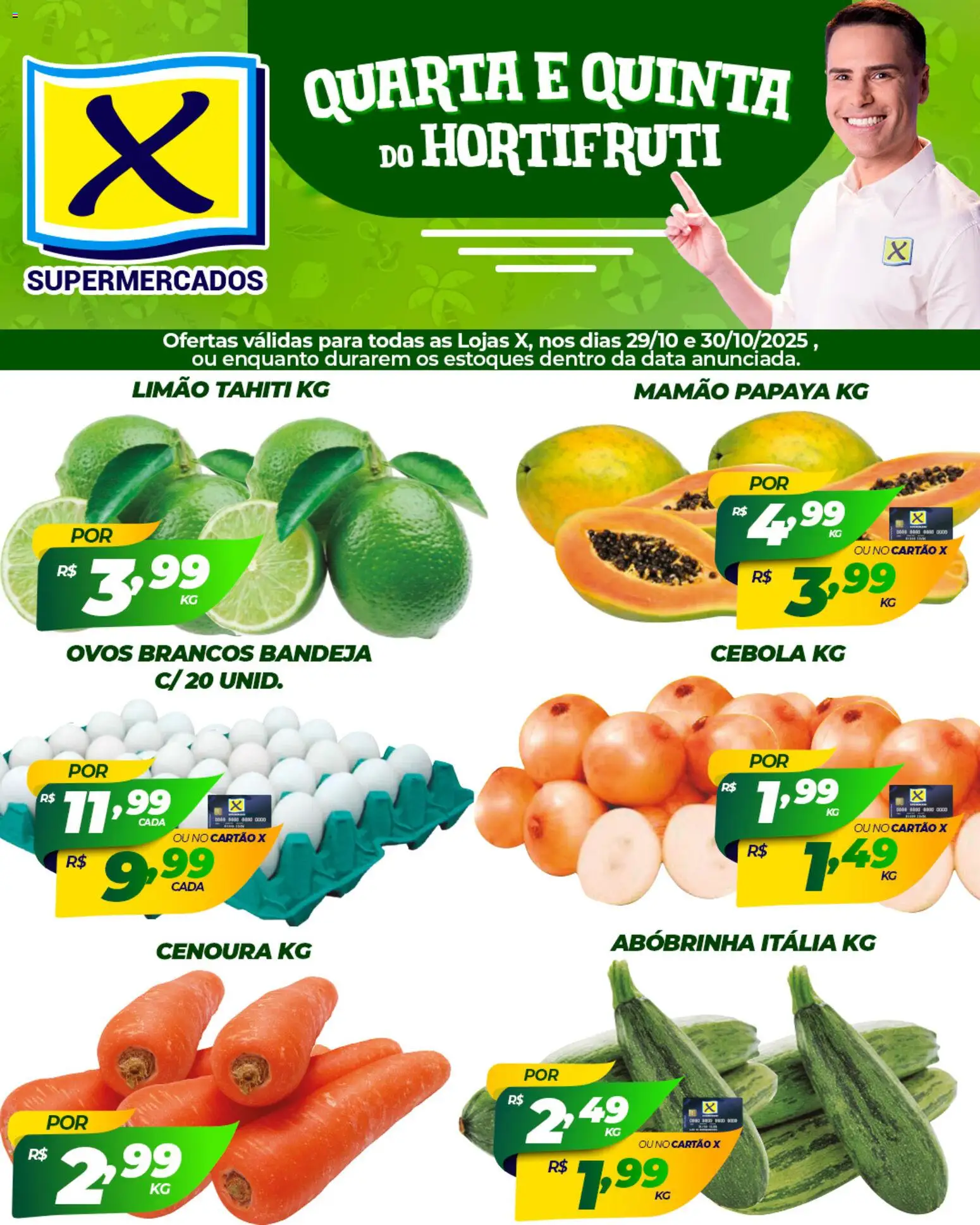 X Supermercados Folheto - válido de 29.10.2025 | Página: 1 | Produtos: Abobrinha, Cebola, Cenoura, Bandeja