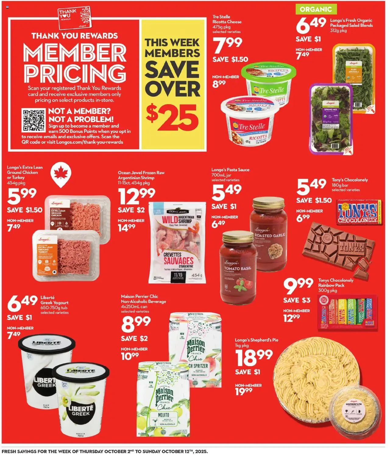 Longo's flyer valid from 02.10.2025 | Page: 10 | Products: Pasta, Salad, Cheese, Chicken