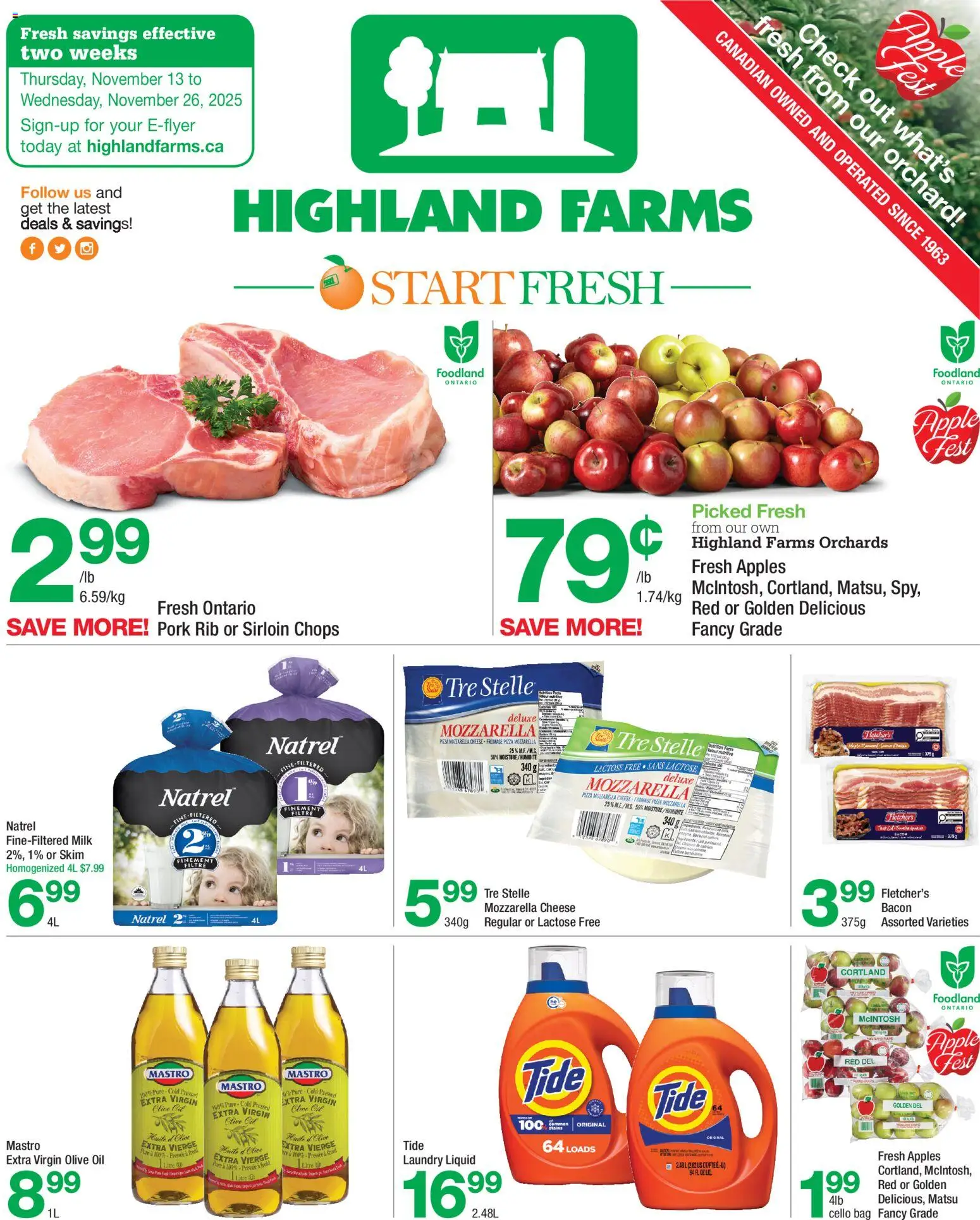 Highland Farms flyer valid from 13.11.2025 | Page: 1 | Products: Bag, Cheese, Oil, Pizza