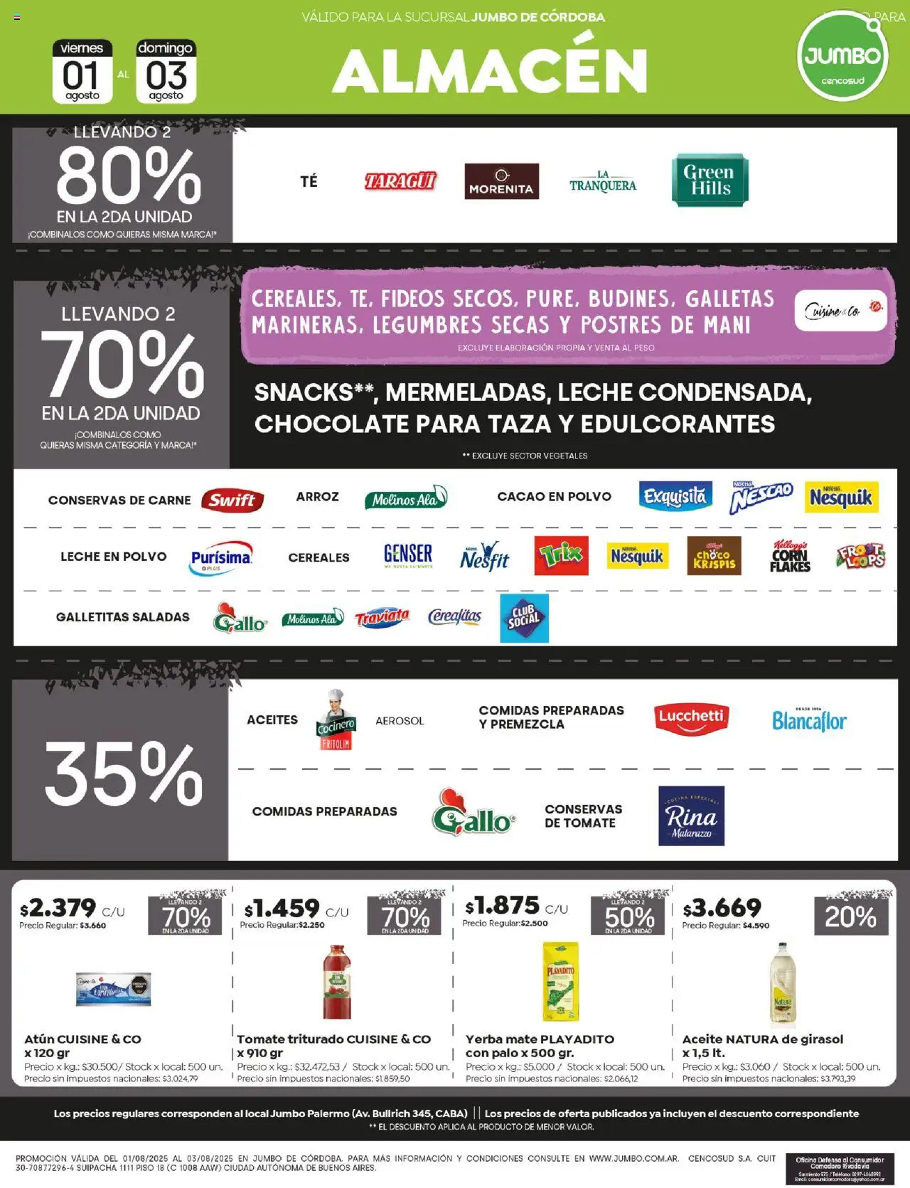 Jumbo ofertas - Córdoba │ válido desde el 01.08.2025 | Página: 2 | Productos: Peso, Tomate, Fideos, Cacao