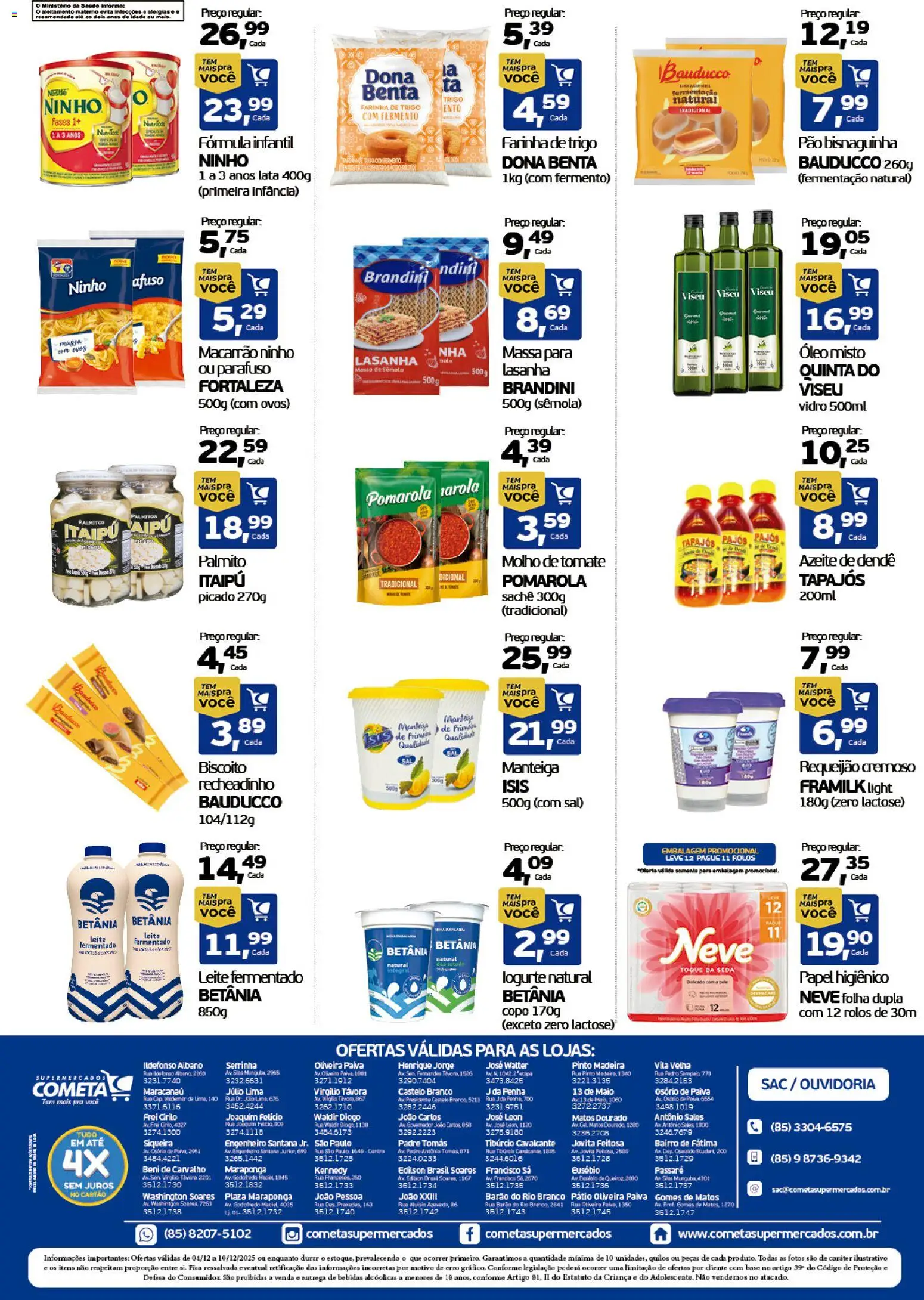 Cometa Supermercados Folheto - válido de 04.12.2025 | Página: 2 | Produtos: Leite, Macarrão, Azeite, Requeijão