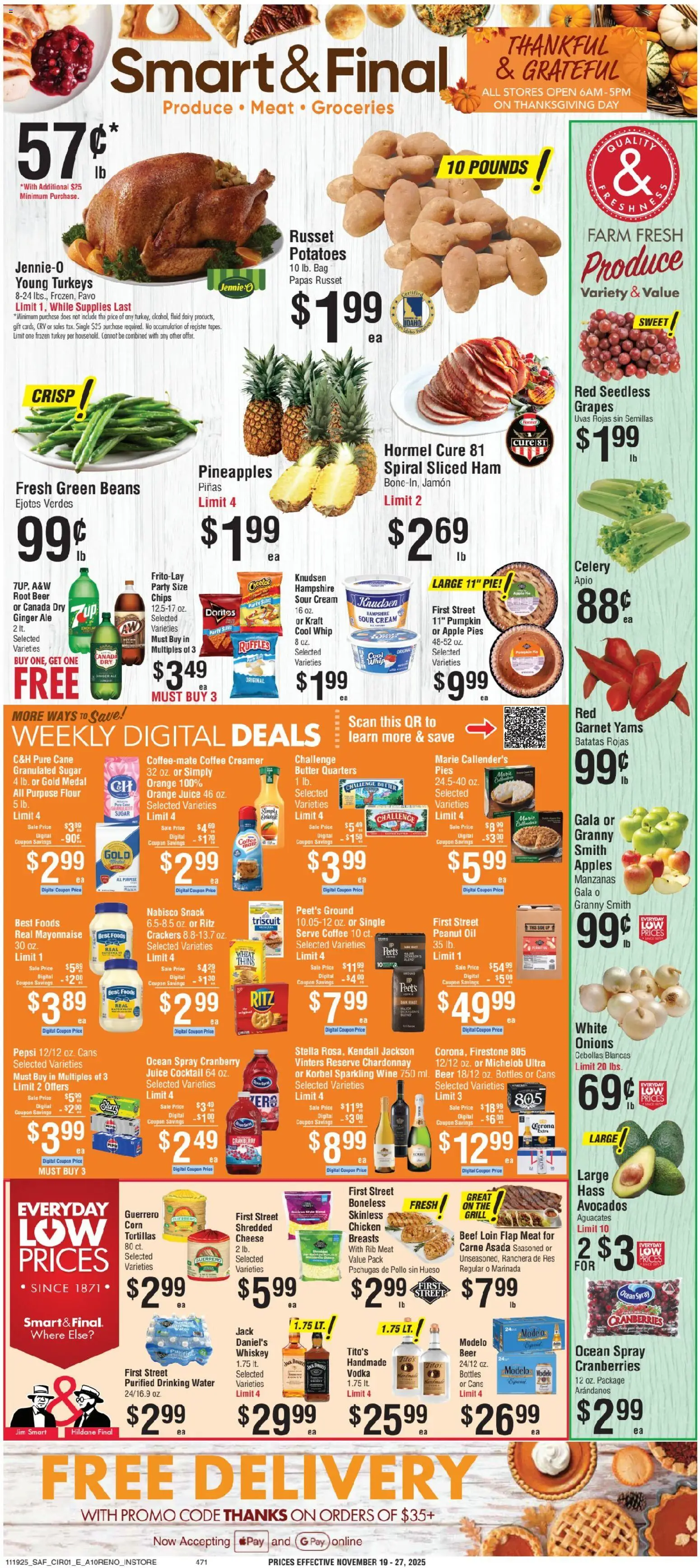Smart & Final Weekly Ad - valid from 19.11.2025 | Page: 1 | Products: Oil, Beer, Apples, Whiskey