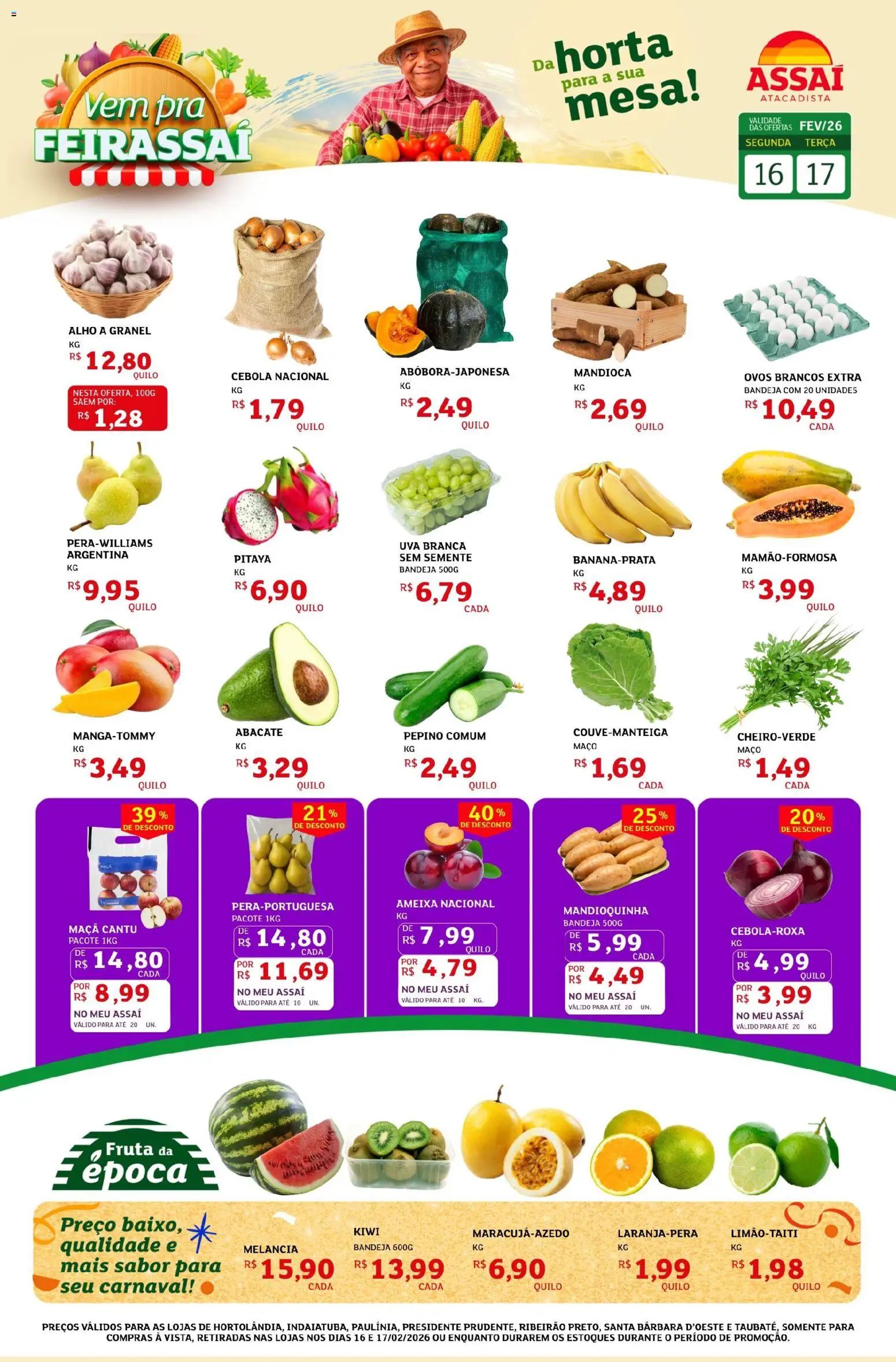 Assaí Atacadista Folheto - válido de 16.02.2026 | Página: 1 | Produtos: Alho, Cebola, Mesa, Bandeja