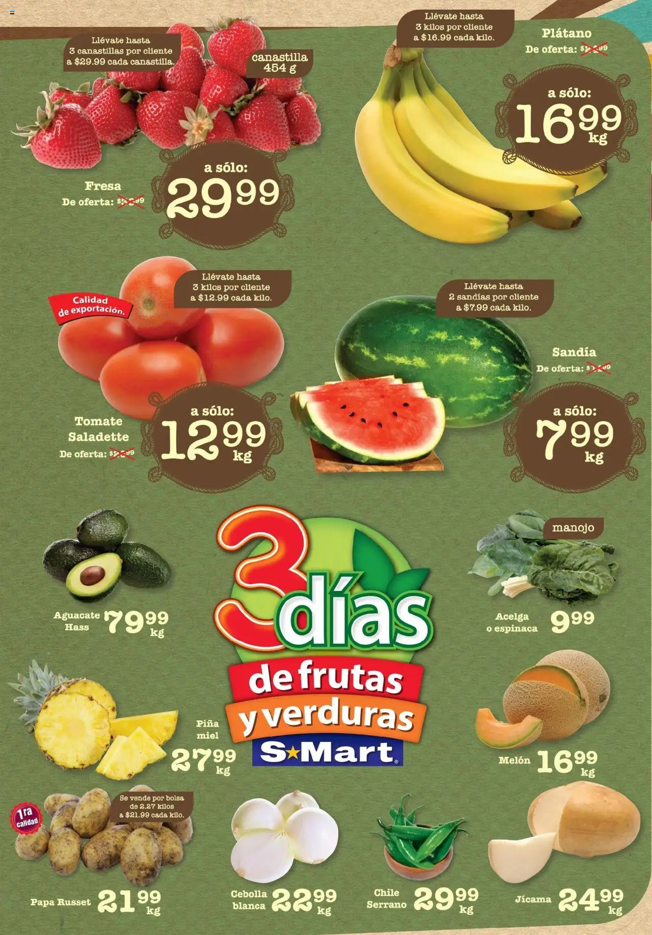 Nuevas ofertas de S-Mart válidas en toda la República Mexicana desde el 29.07.2025. ¡Encuentra las mejores ofertas en S-Mart - Folleto - Monterrey! | Página: 1 | Productos: Fresa, Sandía, Bolsa, Espinaca