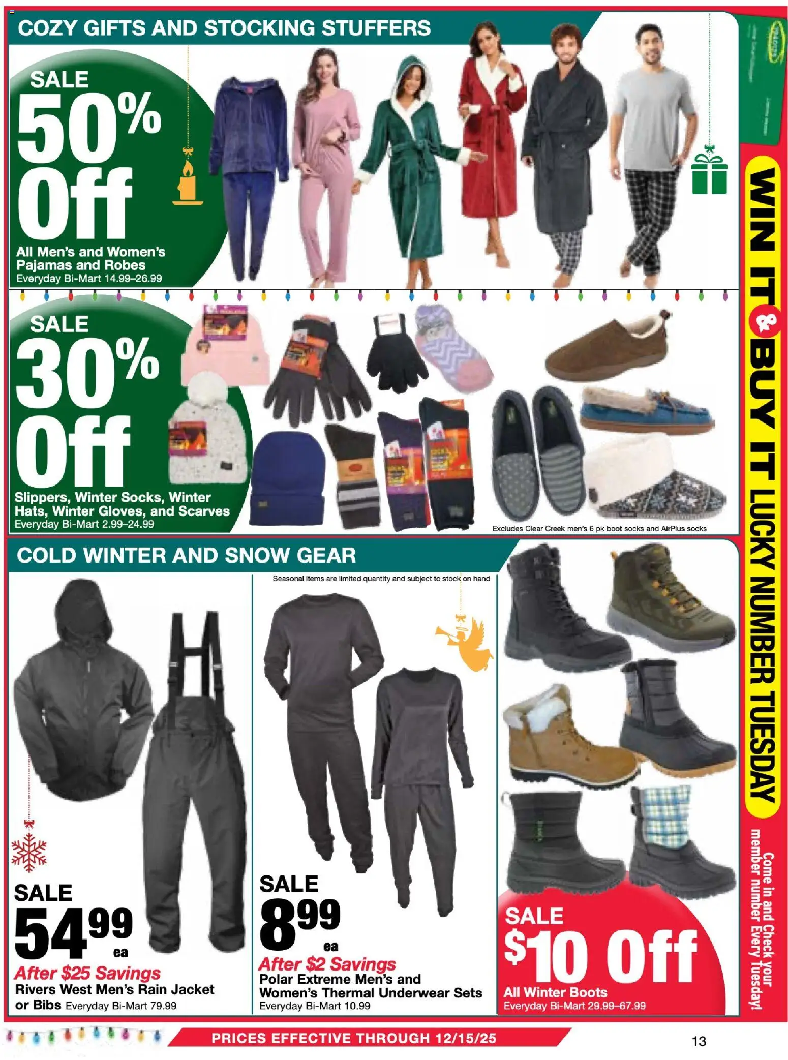 Bi-Mart Membership Savings Book - valid from 02.12.2025 | Page: 13 | Products: Jacket, Underwear, Pajamas, Boots