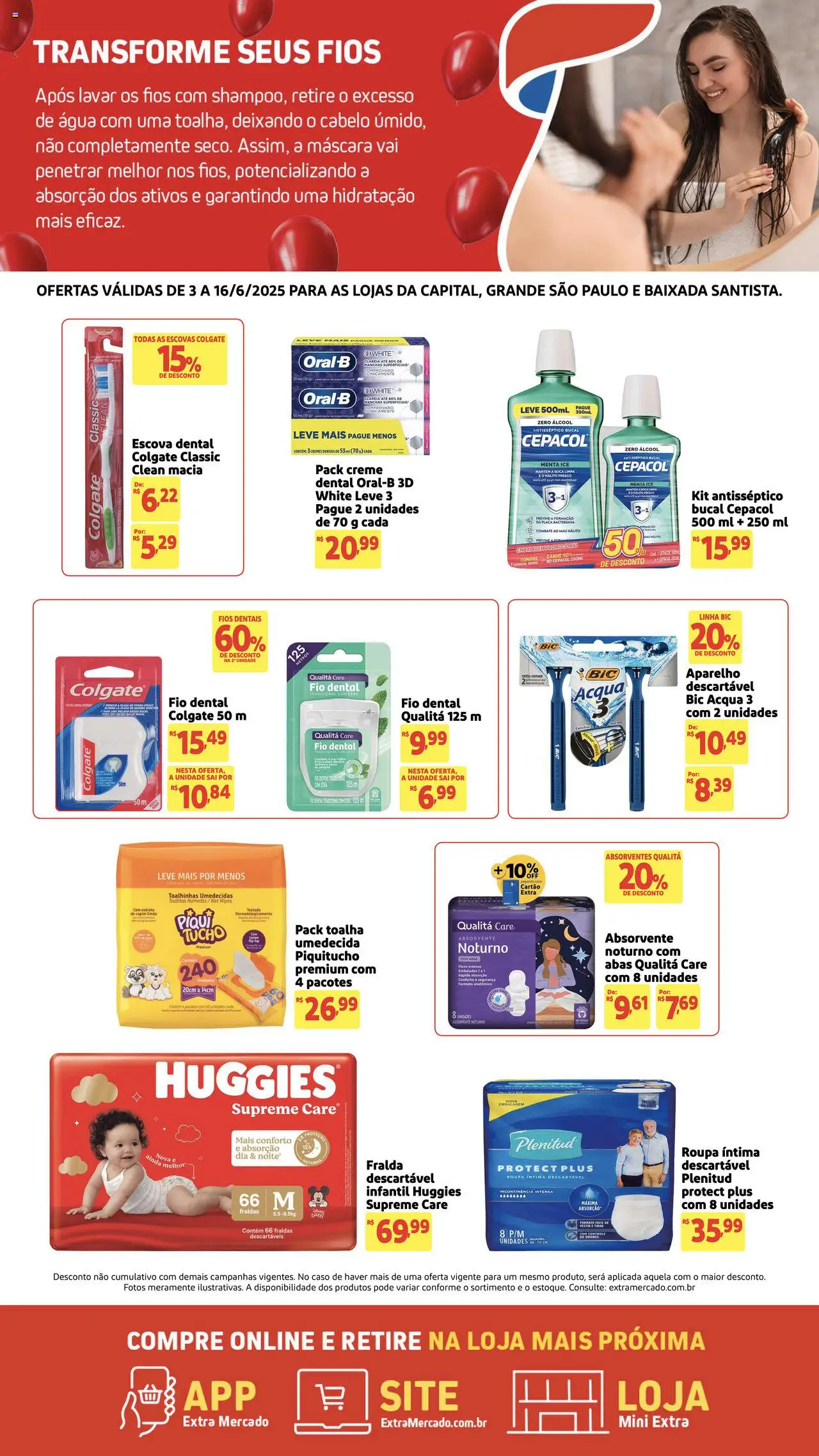 Extra Folheto - válido de 03.06.2025 | Página: 2 | Produtos: Escova, Creme, Fio dental, Fraldas