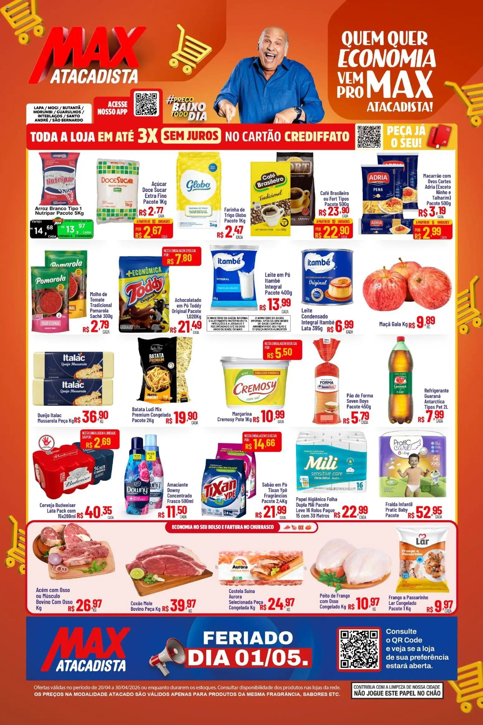 Max Atacadista Folheto - válido de 20.04.2026 | Página: 1 | Produtos: Guaraná, Queijo, Baixo, Açúcar