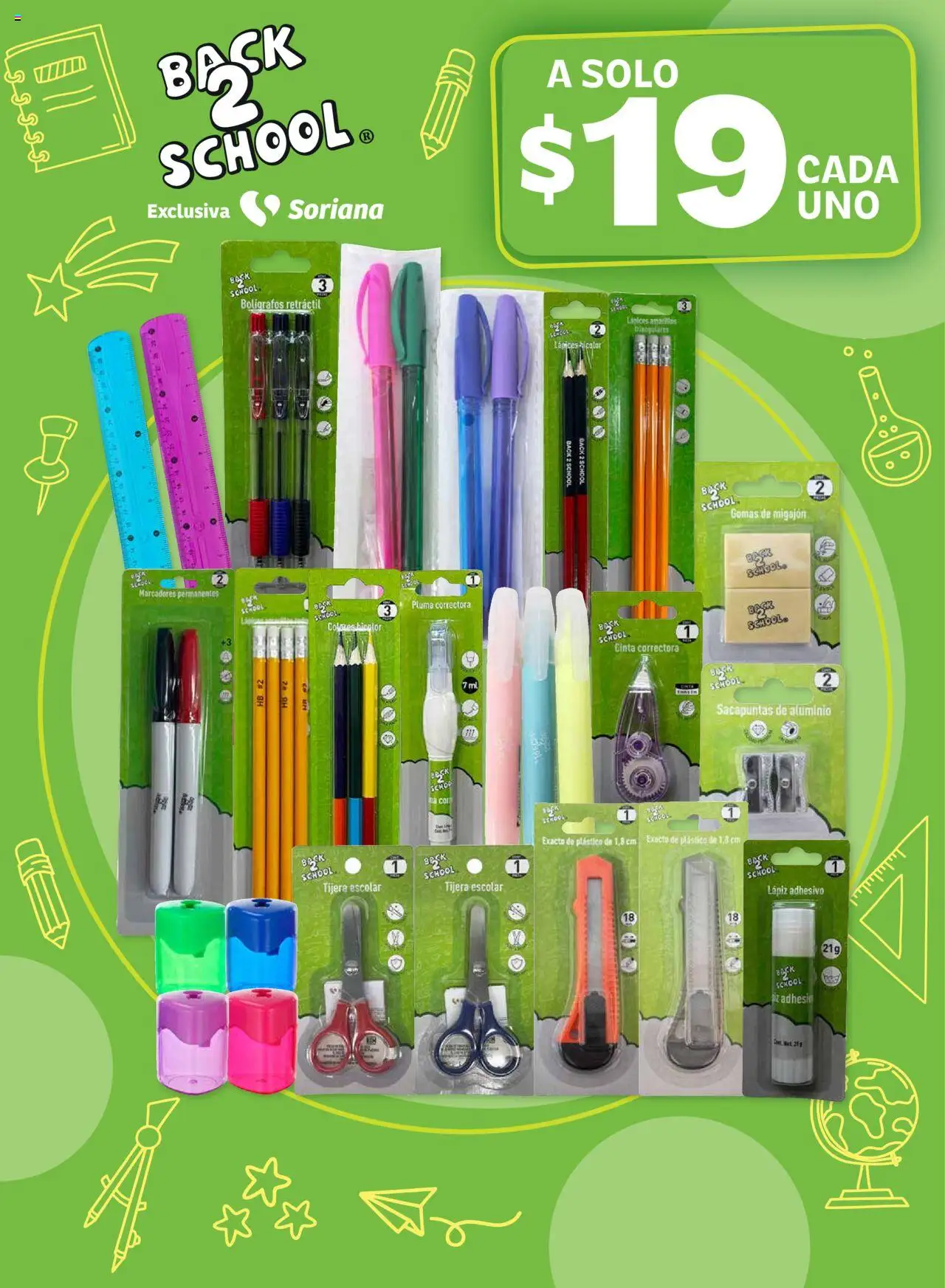 Nuevas ofertas de Soriana válidas en toda la República Mexicana desde el 14.08.2025. ¡Encuentra las mejores ofertas en Soriana - Regresa a clases bien listo Híper Nacional! | Página: 19 | Productos: Tijera, Sacapuntas, Cinta