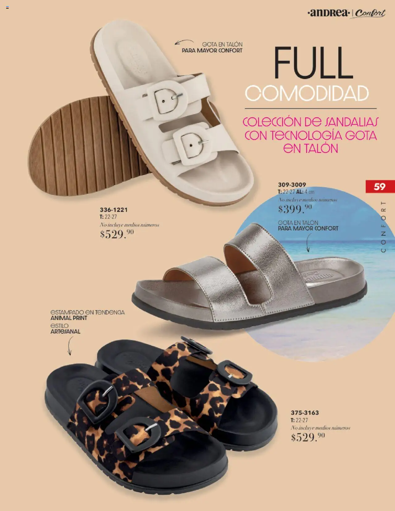 Nuevas ofertas de Andrea válidas en toda la República Mexicana desde el 17.08.2025. ¡Encuentra las mejores ofertas en Andrea - Catálogo Tropical Otoño / Invierno! | Página: 59 | Productos: Sandalias