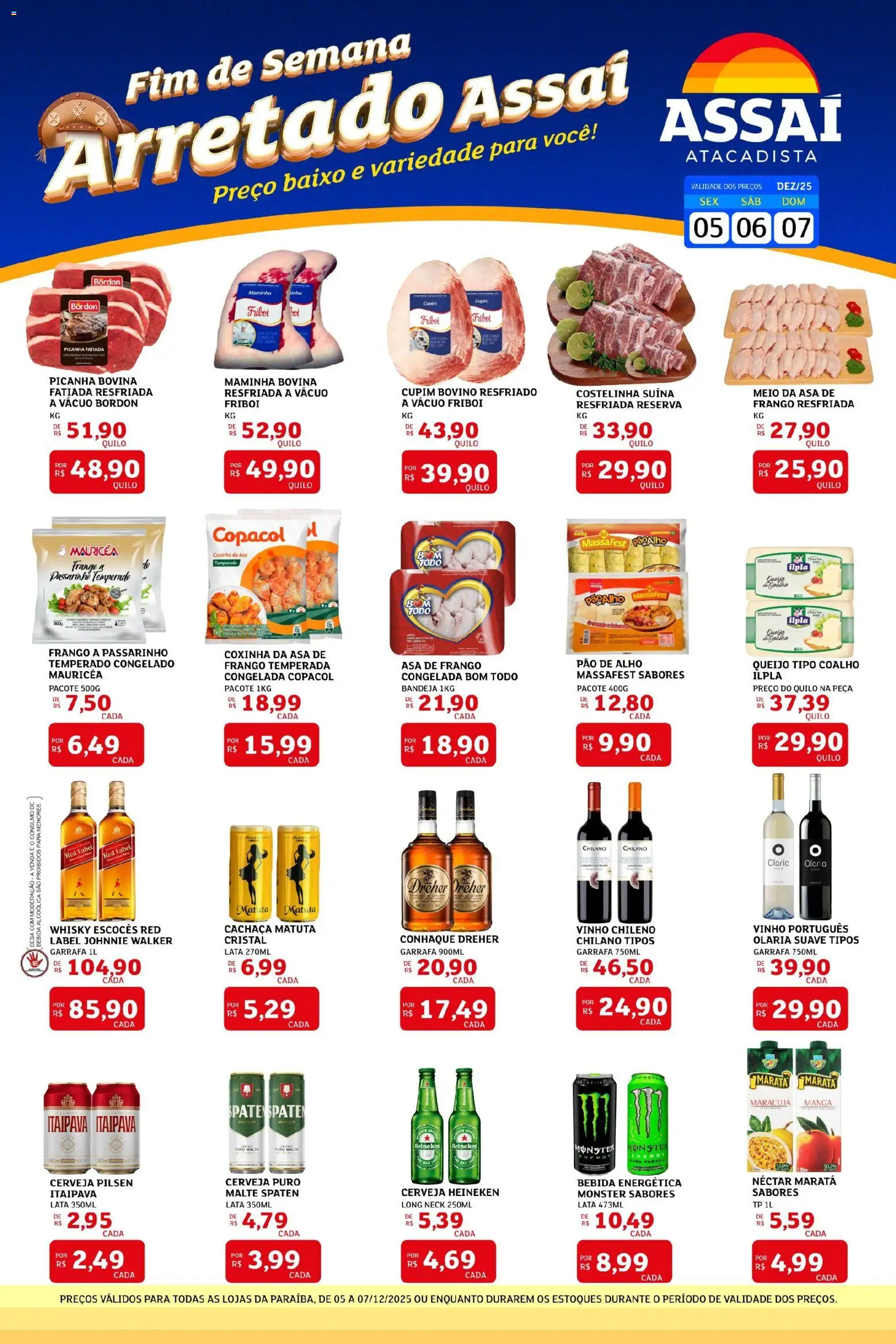 Assaí Atacadista Folheto - válido de 05.12.2025 | Página: 1 | Produtos: Cachaça, Whisky, Pao de alho, Picanha