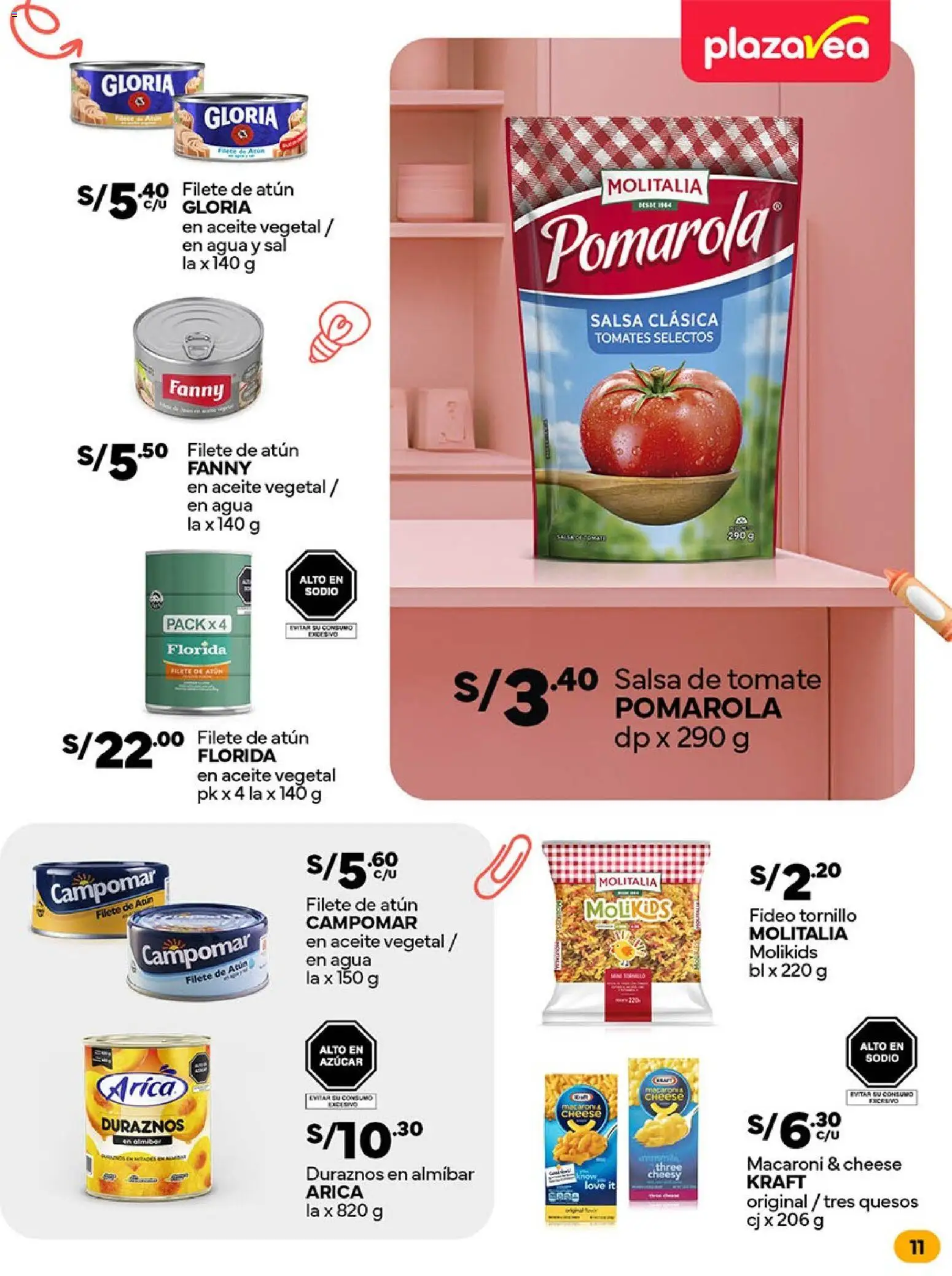 Catálogo Plaza Vea válido desde 16.02.2026 | Página: 11 | Productos: Aceite, Tomates, Salsa de tomate