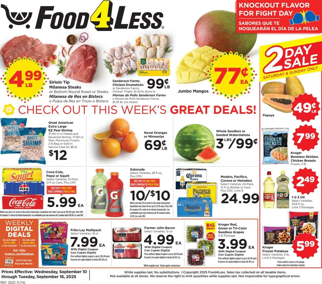 Food 4 Less Weekly Ad - valid from 10.09.2025 | Page: 1 | Products: Oranges, Potatoes, Case, Bag