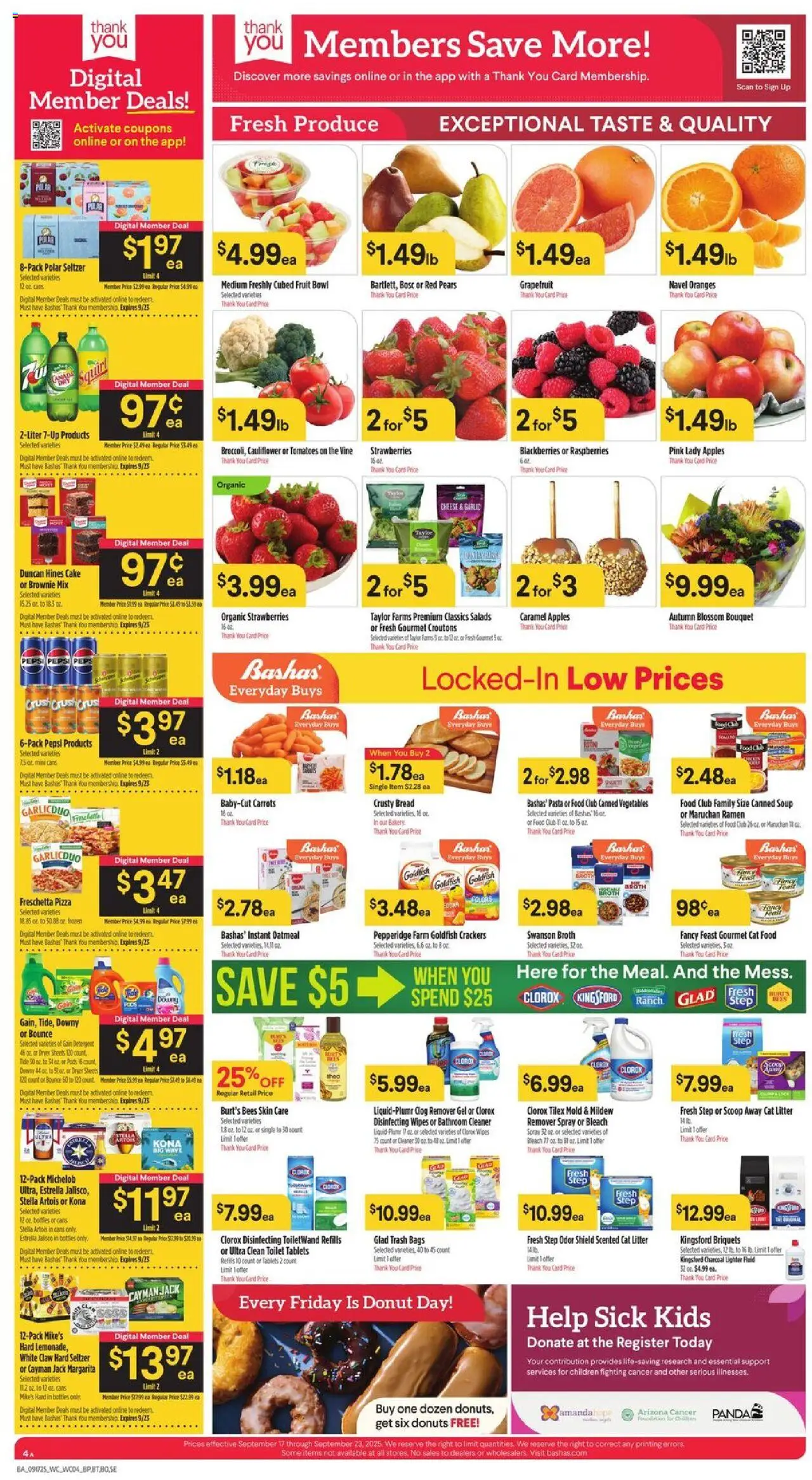 Basha's Weekly Ad - valid from 17.09.2025 | Page: 4 | Products: Cat Litter, Pizza, Apples, Strawberries