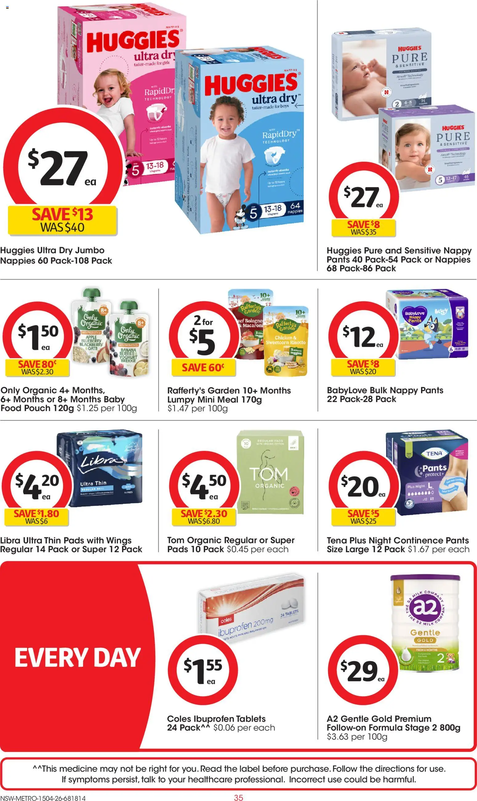 Coles catalogue - valid from 15.04.2026 | Page: 35 | Products: Milk, Chicken, Pants, Tablets
