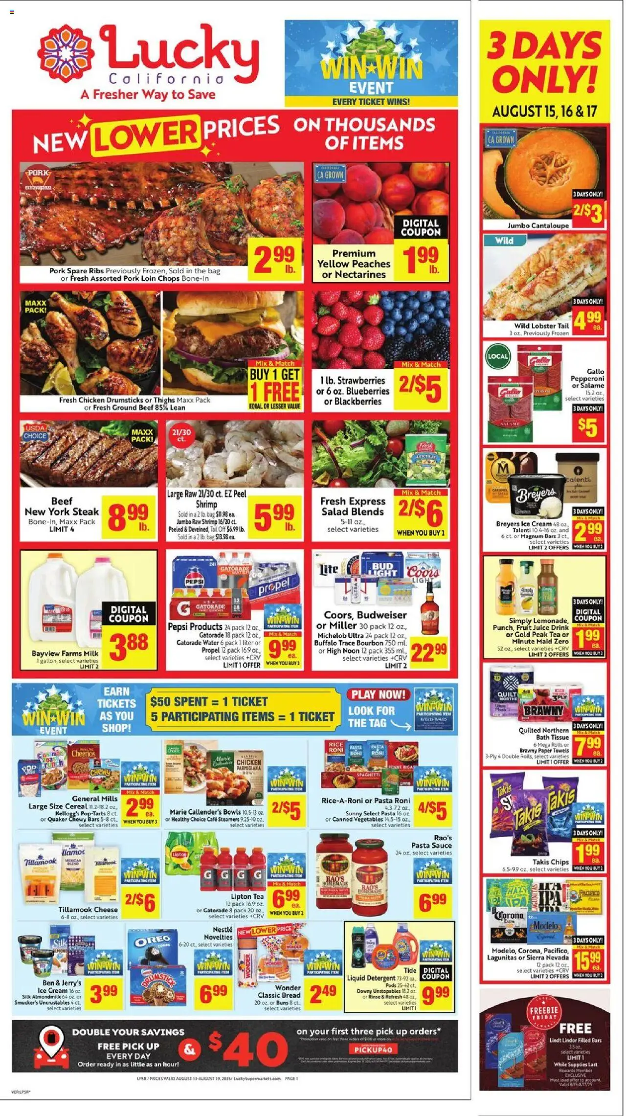 Lucky Supermarkets Weekly - AK - valid from 13.08.2025 | Page: 1 | Products: Juice, Pork, Rice, Tea