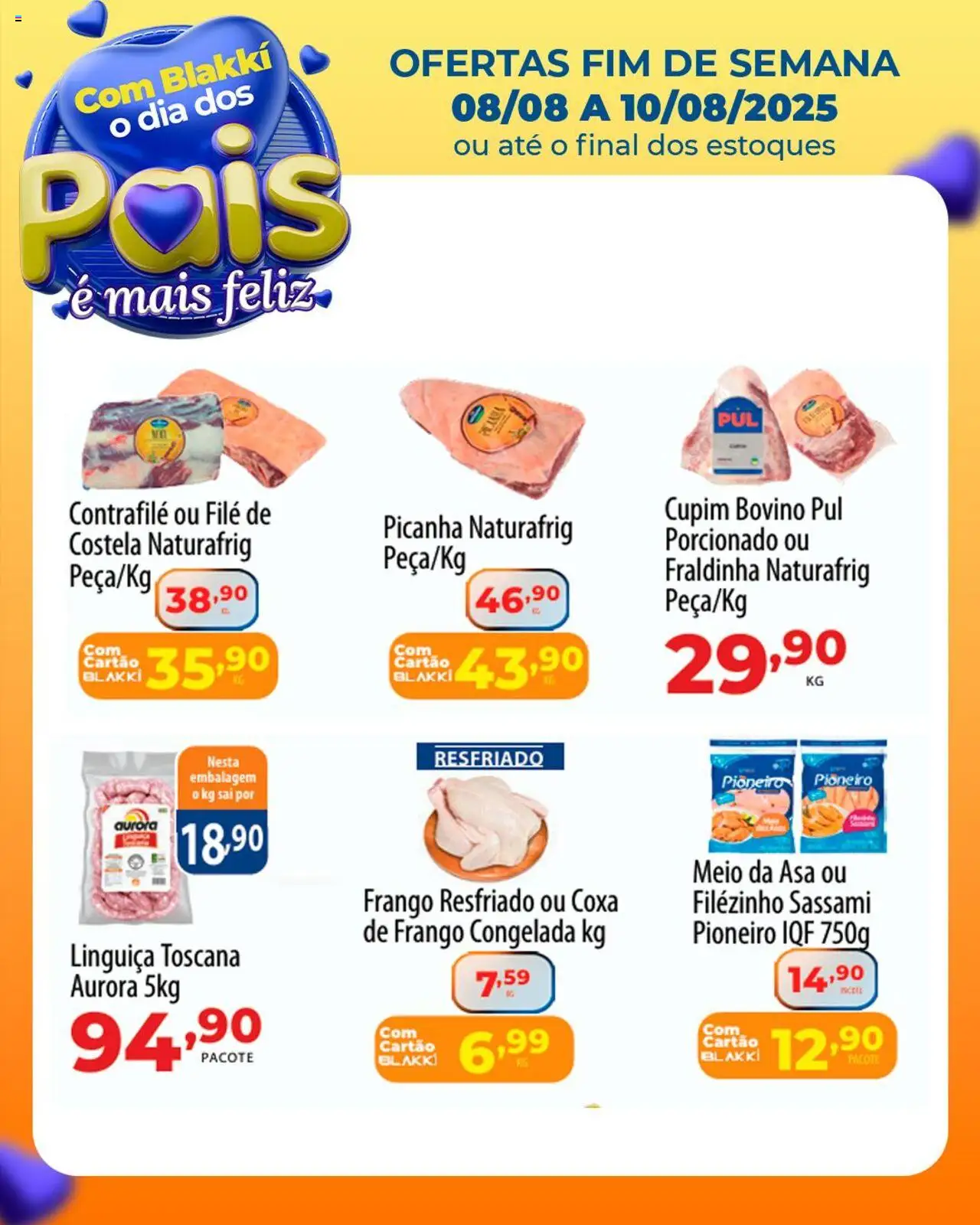 Akki Atacadista Folheto - válido de 08.08.2025 | Página: 1 | Produtos: Linguiça, Fraldinha, Picanha, Frango