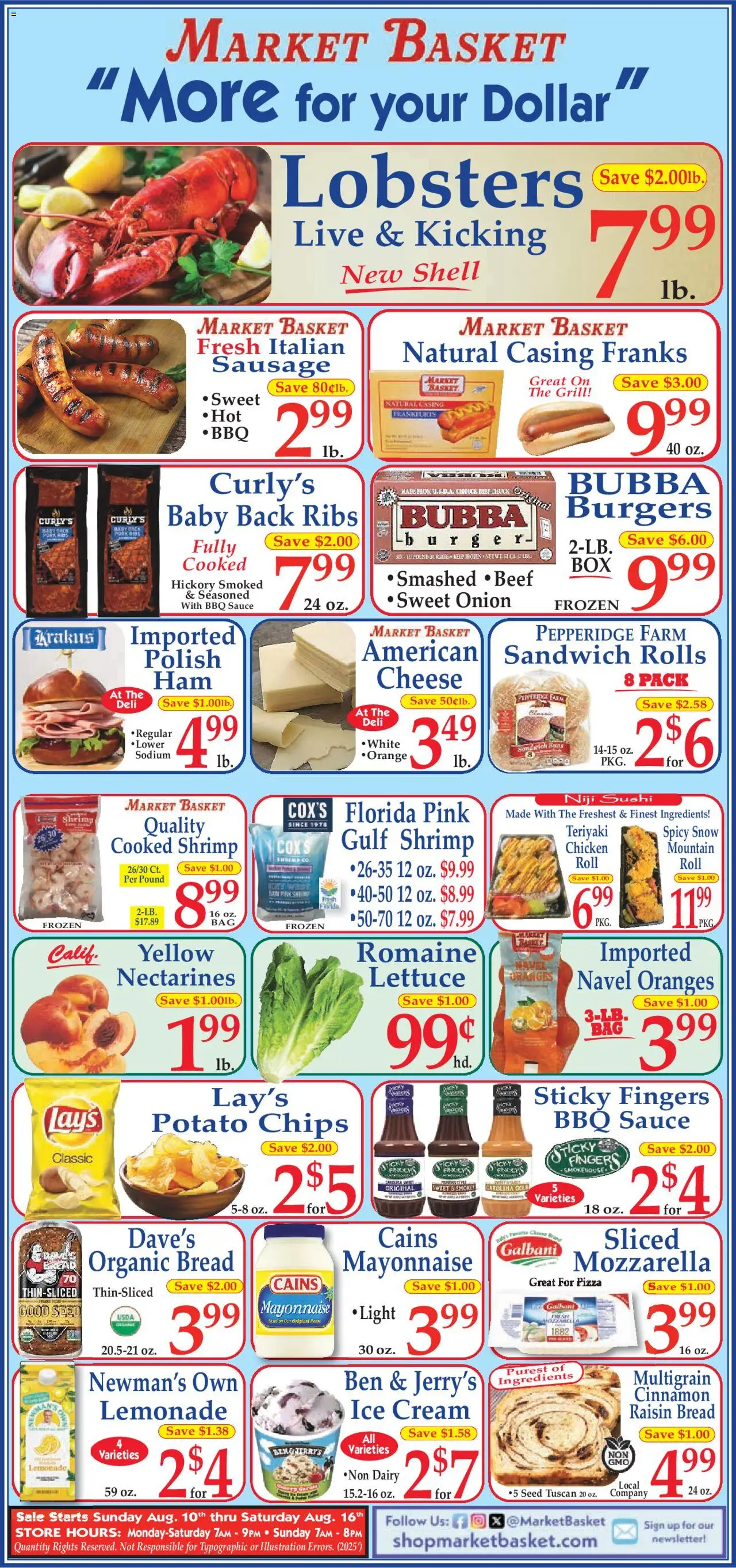 Market Basket Ad - valid from 10.08.2025 | Page: 1 | Products: Lettuce, Pizza, Pork, Chips