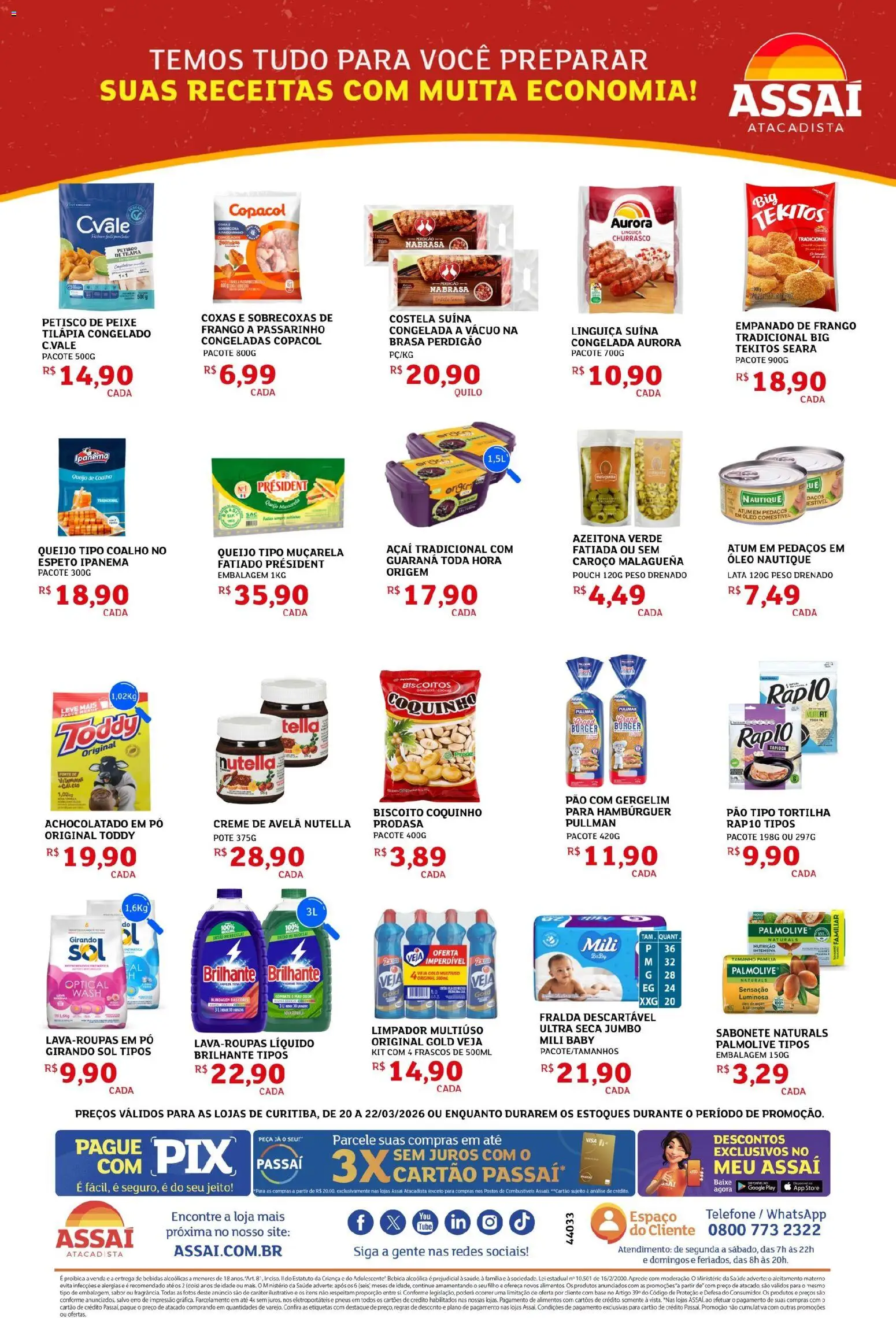 Assaí Atacadista Folheto - válido de 20.03.2026 | Página: 2 | Produtos: Queijo, Pão, Pneus, Telefone