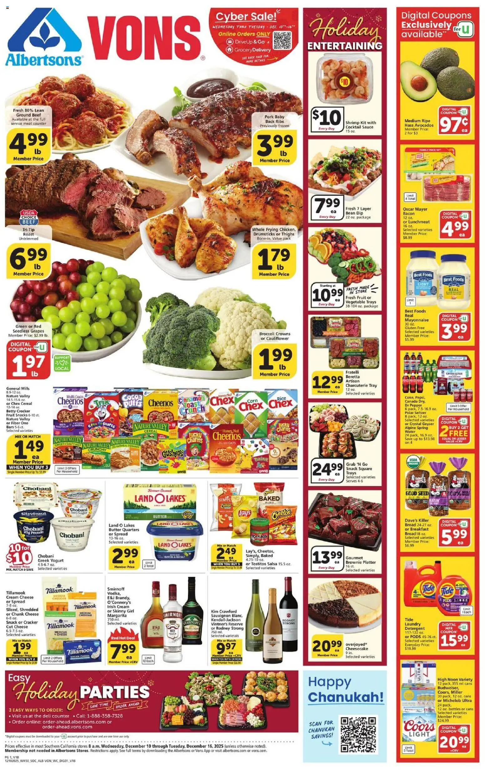 Vons Weekly Ad - SoCal - valid from 10.12.2025 | Page: 1 | Products: Cheese, Cream, Sauce, Sugar