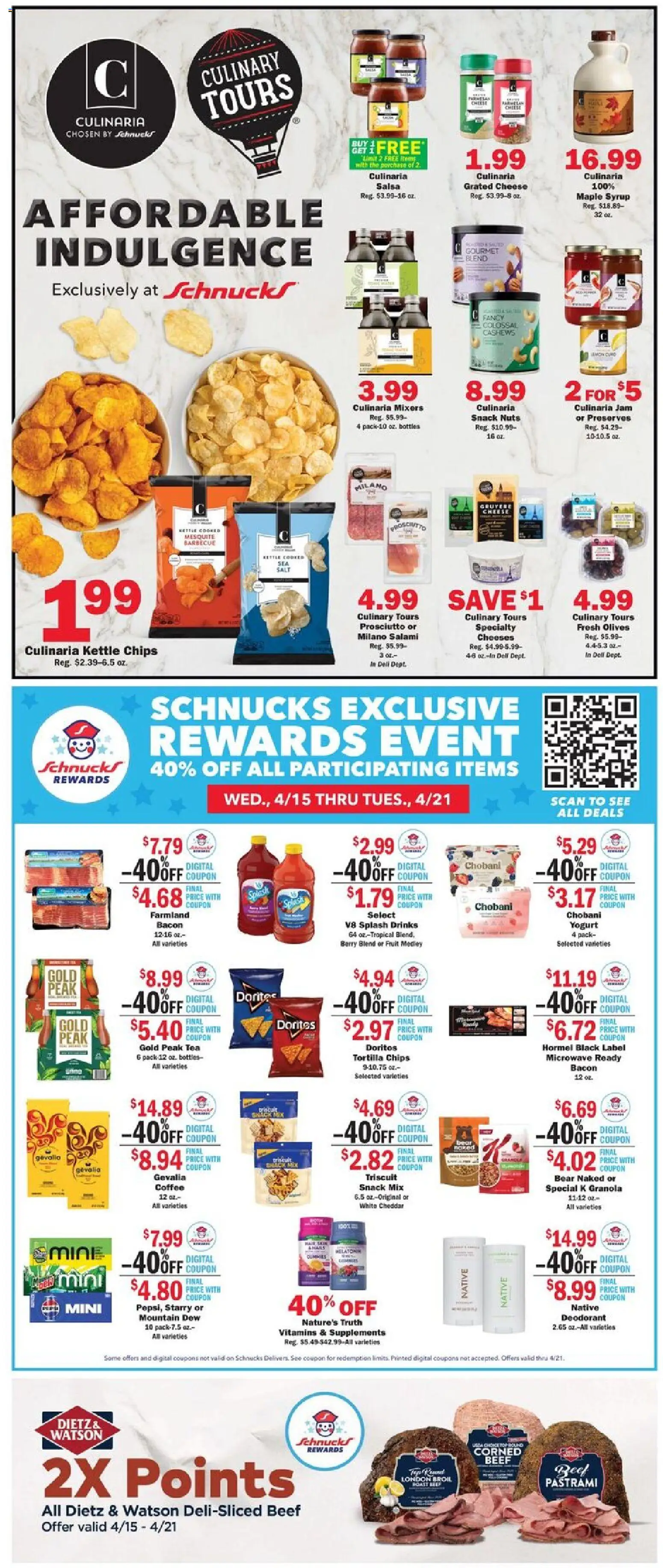 Schnucks Weekly Ad - valid from 15.04.2026 | Page: 2 | Products: Cheese, Coffee, Tea, Chips