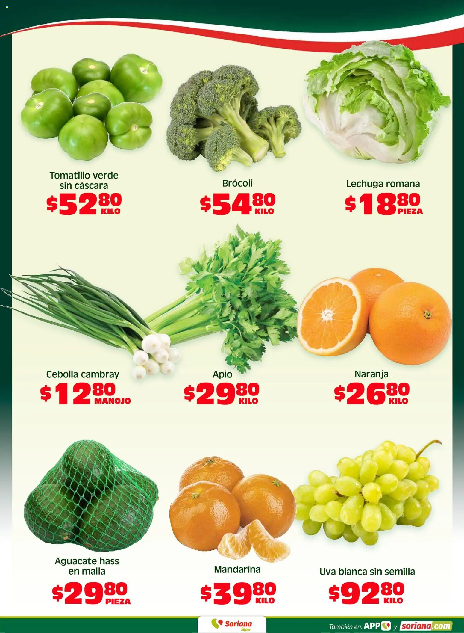 Nuevas ofertas de Soriana válidas en toda la República Mexicana desde el 24.04.2026. ¡Encuentra las mejores ofertas en Soriana Fin de Semana Súper: Ags, Nay, Jal, Qro, Col, Mich, Gto, Hgo, Tlax, Mor, Pue, Gro, Oax, Edo. de Mex, Valle de México, Za! | Página: 3 | Productos: Brocoli, Lechuga, Uva, Malla
