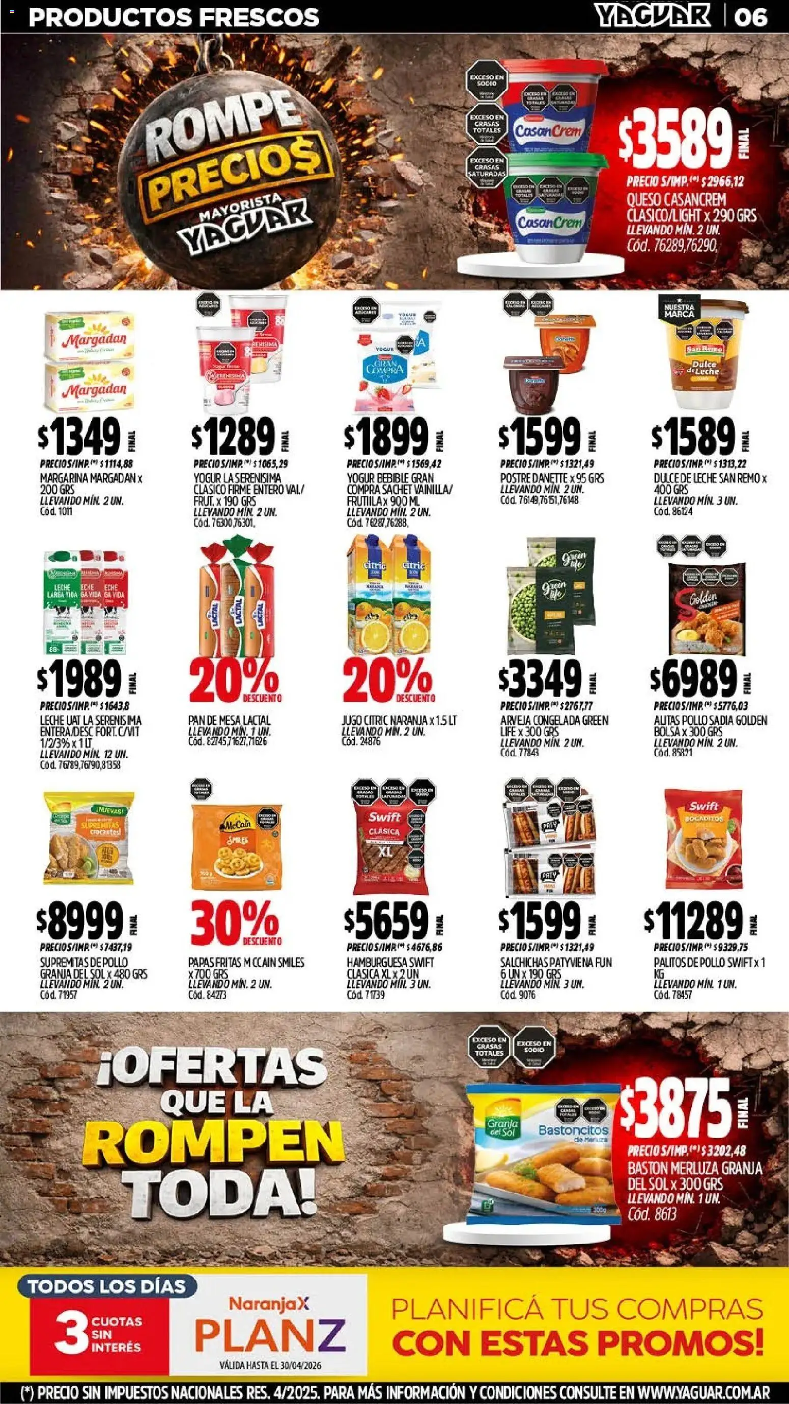 Yaguar - Oferta Semanal Mendoza │ válido desde el 20.04.2026 | Página: 6 | Productos: Mesa, Jugo, Margarina, Papas fritas