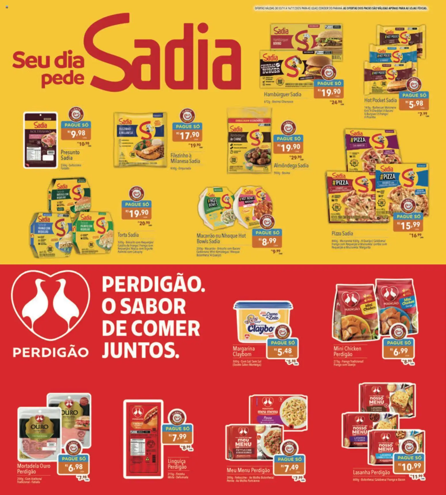 Supermercados Condor Folheto - válido de 03.11.2025 | Página: 12 | Produtos: Mortadela, Catupiry, Lasanha, Frango