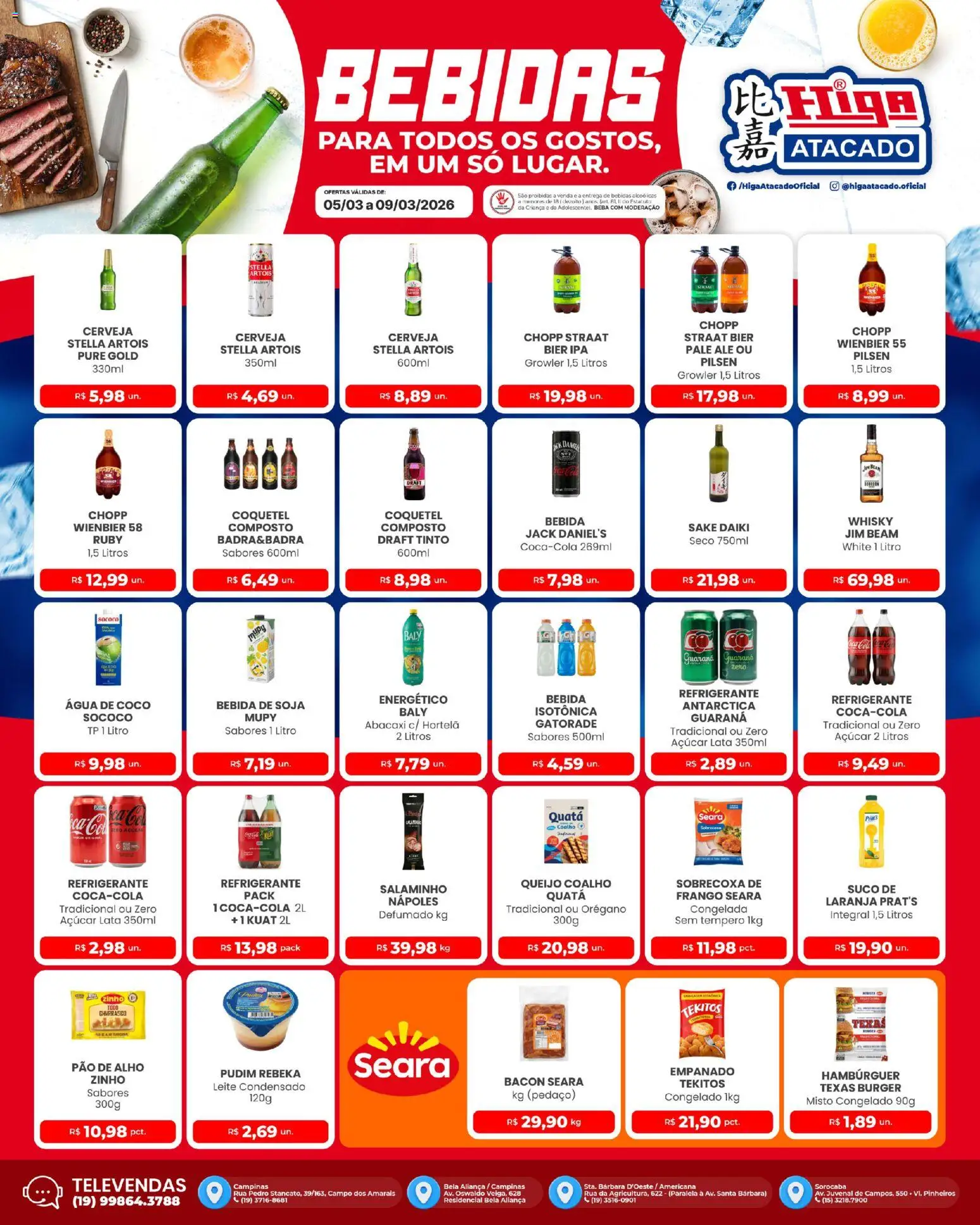 Higa Atacado Folheto - válido de 05.03.2026 | Página: 3 | Produtos: Leite, Pão, Queijo coalho, Frango