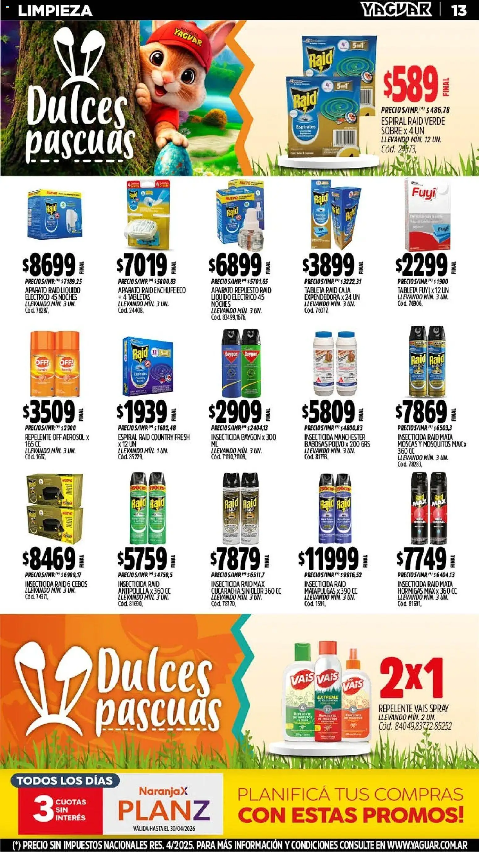 Yaguar - Oferta Semanal Córdoba │ válido desde el 30.03.2026 | Página: 13 | Productos: Repelente, Insecticida, Enchufe, Polvo
