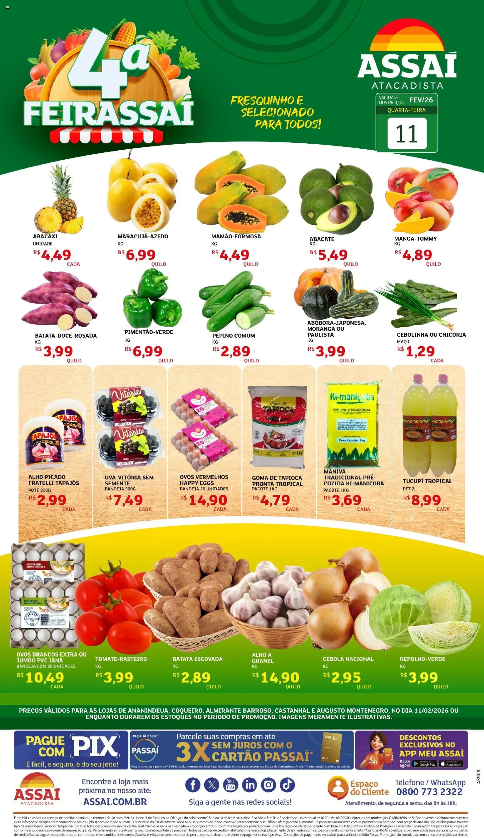 Assaí Atacadista Folheto - válido de 11.02.2026 | Página: 1 | Produtos: Moranga, Pneus, Abacaxi, Bandeja
