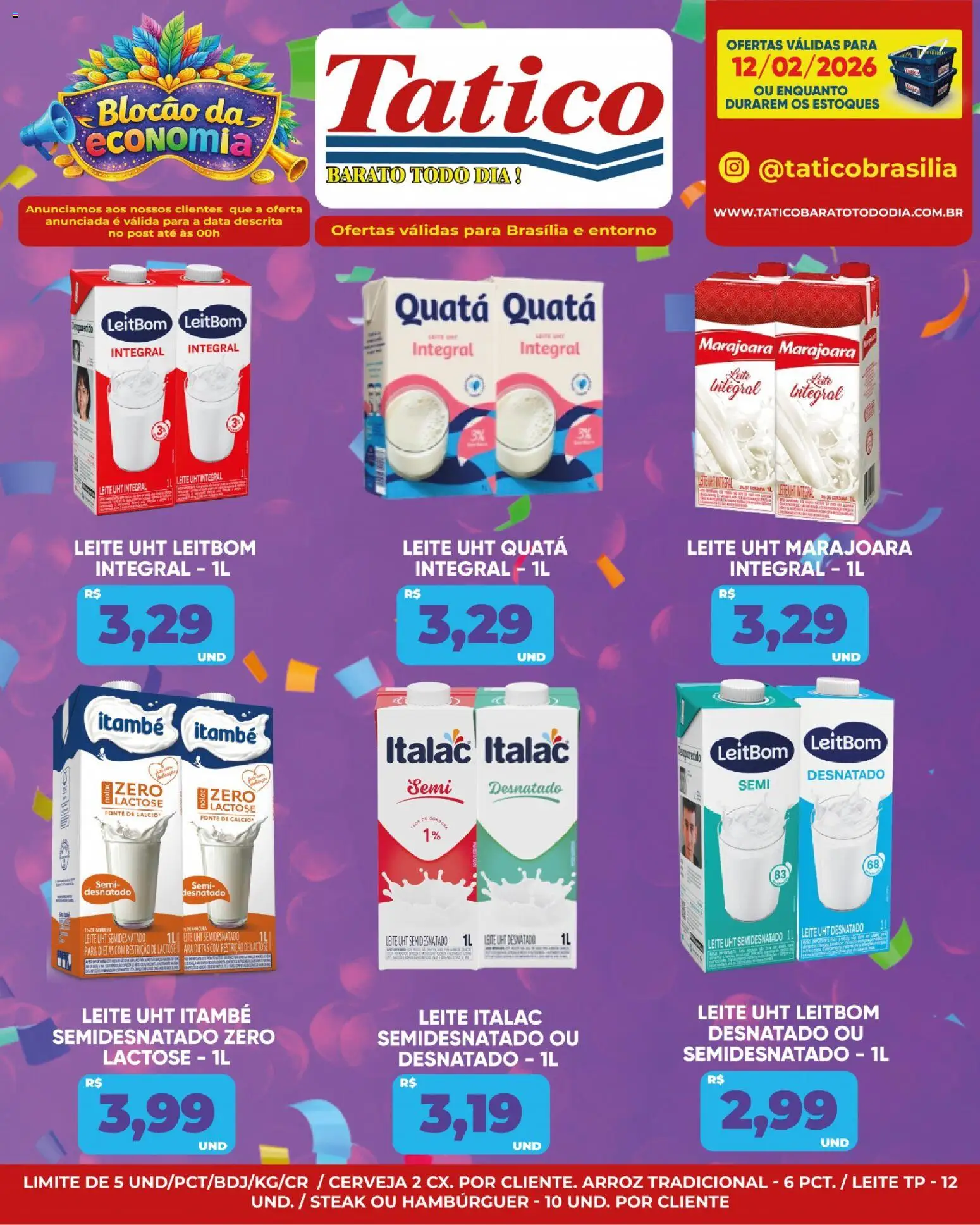 Tatico Folheto - válido de 12.02.2026 | Página: 5 | Produtos: Leite, Cerveja, Arroz, Cálcio