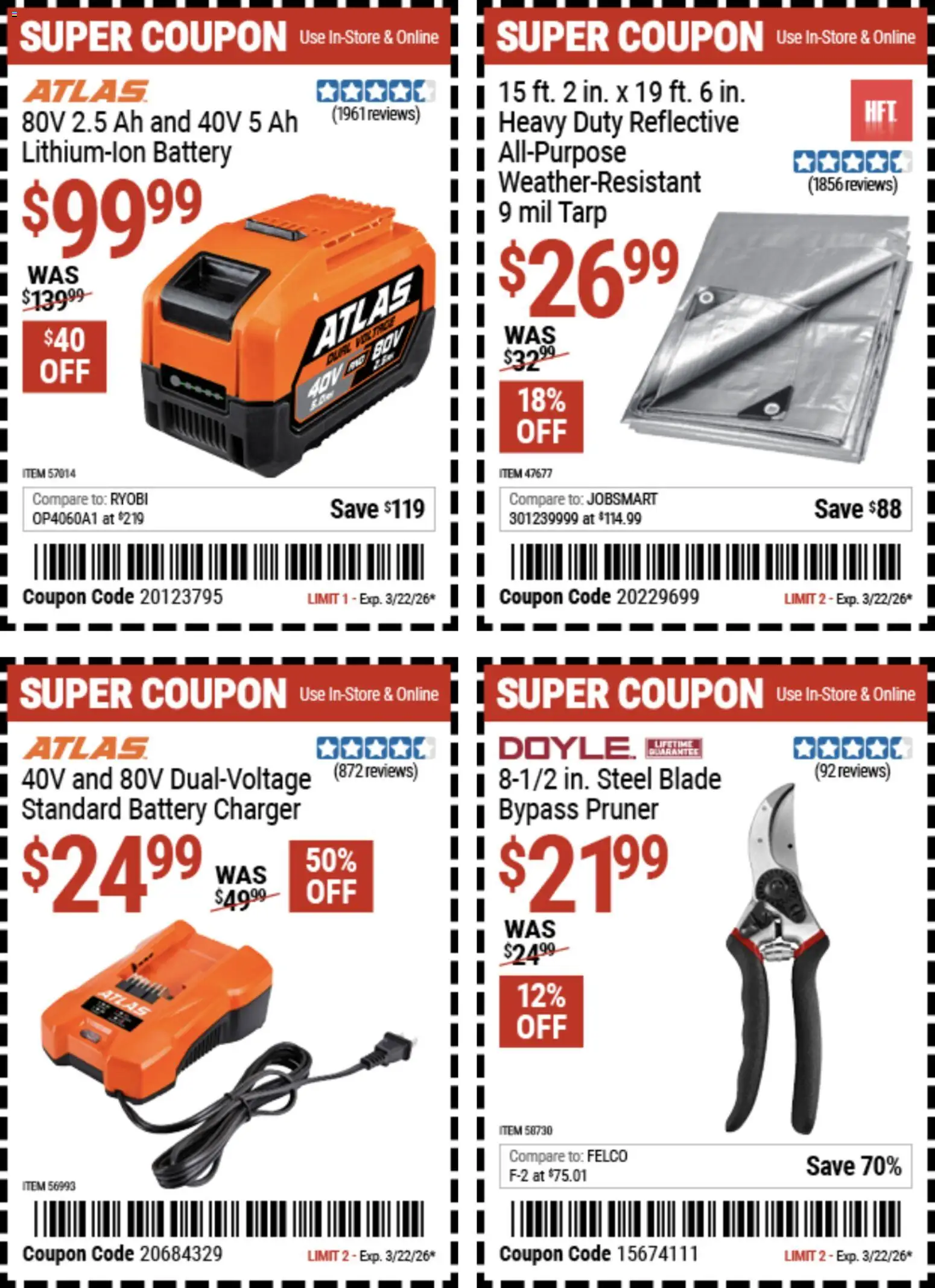 Harbor Freight Dollar Days - valid from 09.03.2026 | Page: 22 | Products: Pruner, Battery, Charger