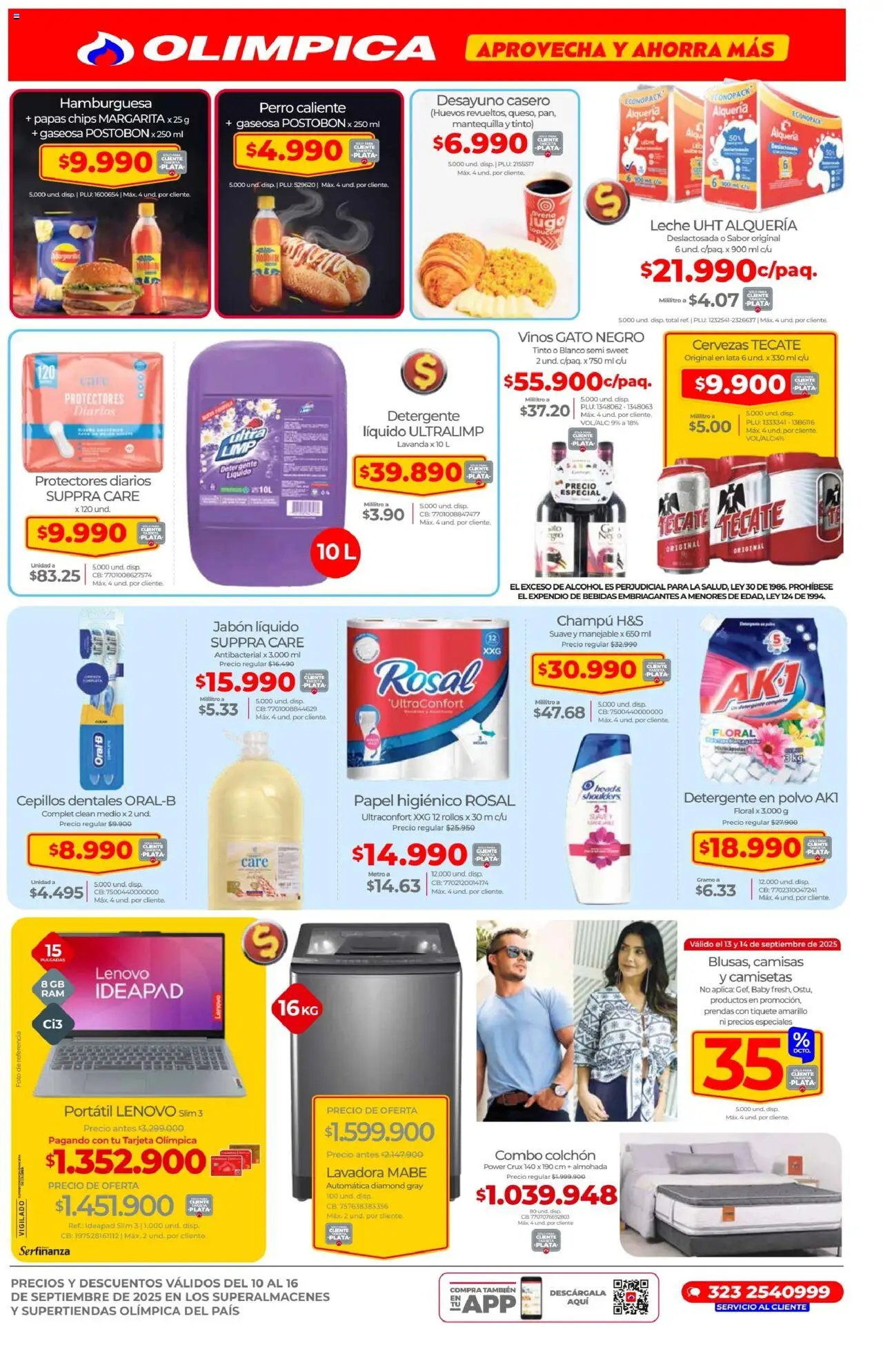 Olímpica revista - valida desde el 10.09.2025 | Página: 2 | Productos: Colchón, Almohada, Detergente, Leche