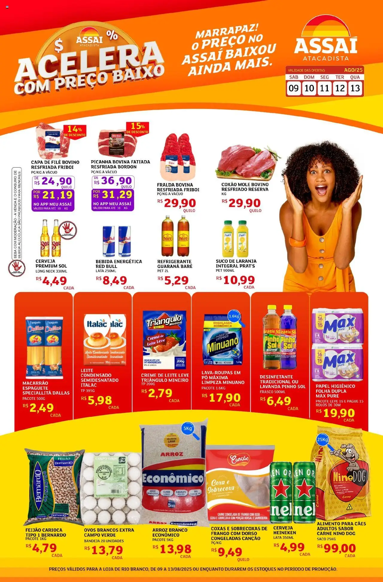 Assaí Atacadista Folheto - válido de 09.08.2025 | Página: 1 | Produtos: Heineken, Baixo, Refrigerante, Frango