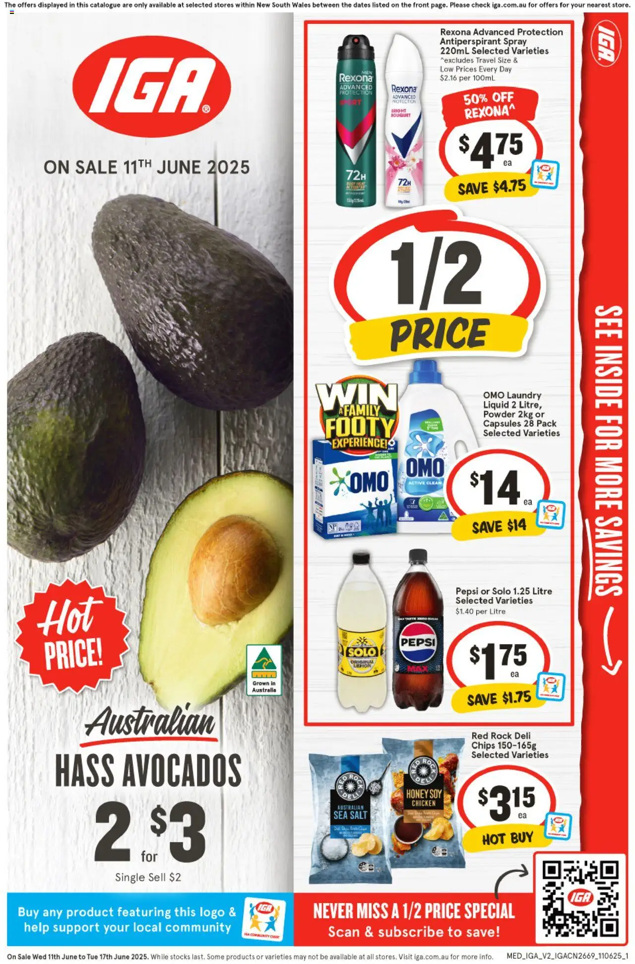 IGA catalogue - valid from 11.06.2025 | Page: 1 | Products: Honey, Chips, Salt, Laundry