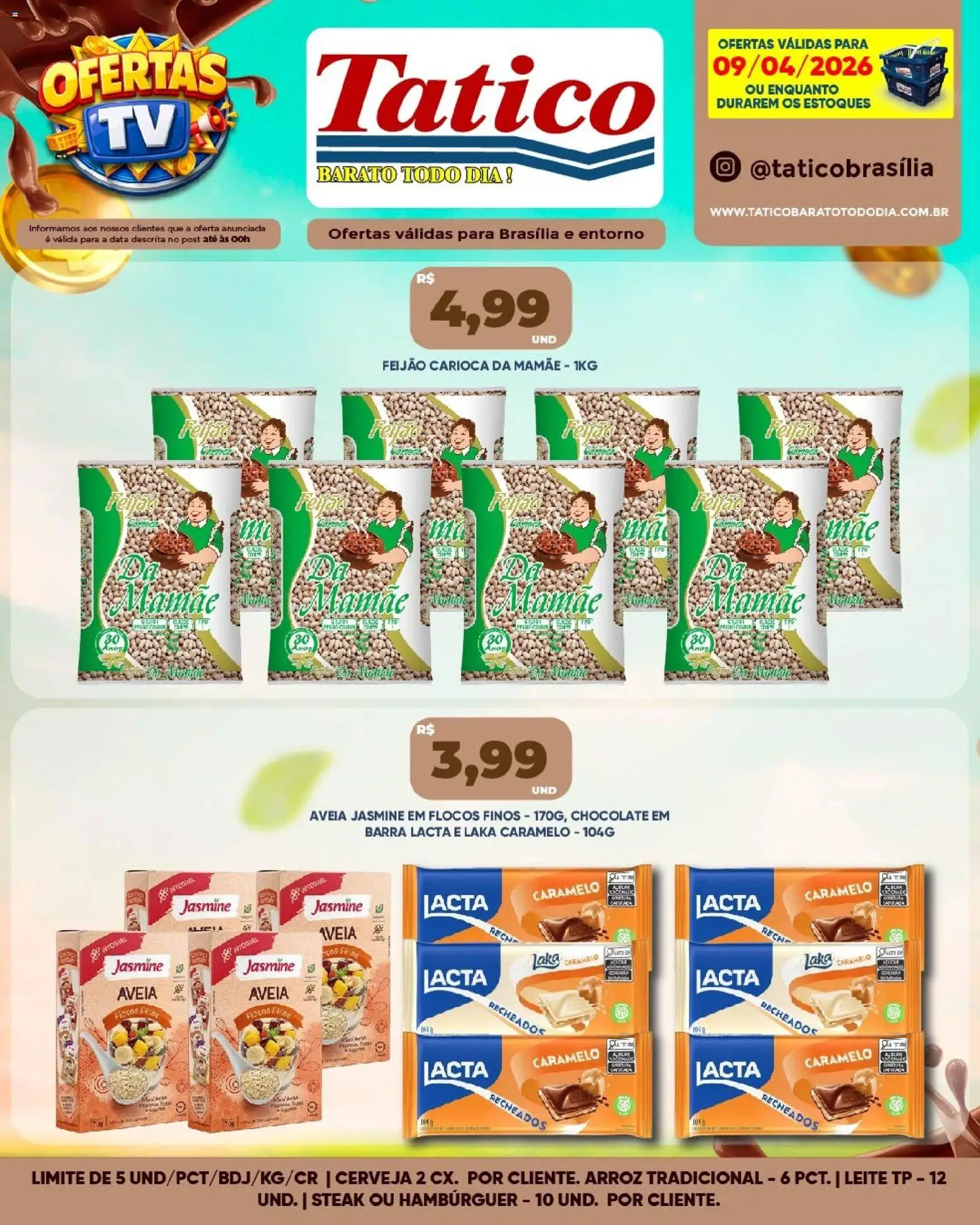 Tatico Folheto - válido de 09.04.2026 | Página: 4 | Produtos: Leite, Arroz, Hambúrguer, Aveia