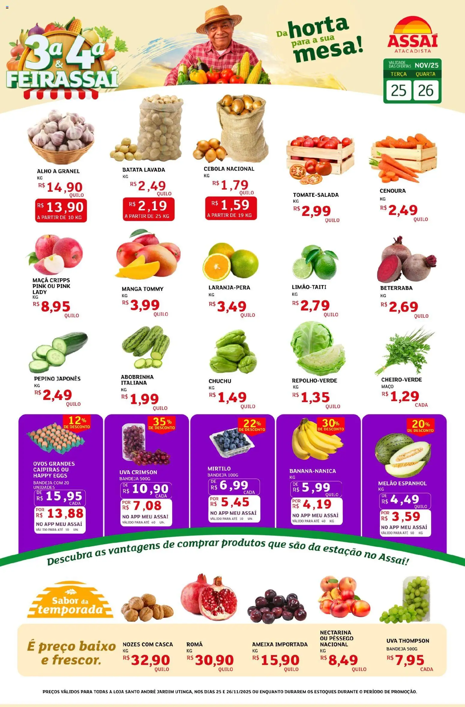 Assaí Atacadista Folheto - válido de 25.11.2025 | Página: 1 | Produtos: Pêssego, Mesa, Ovos, Batata