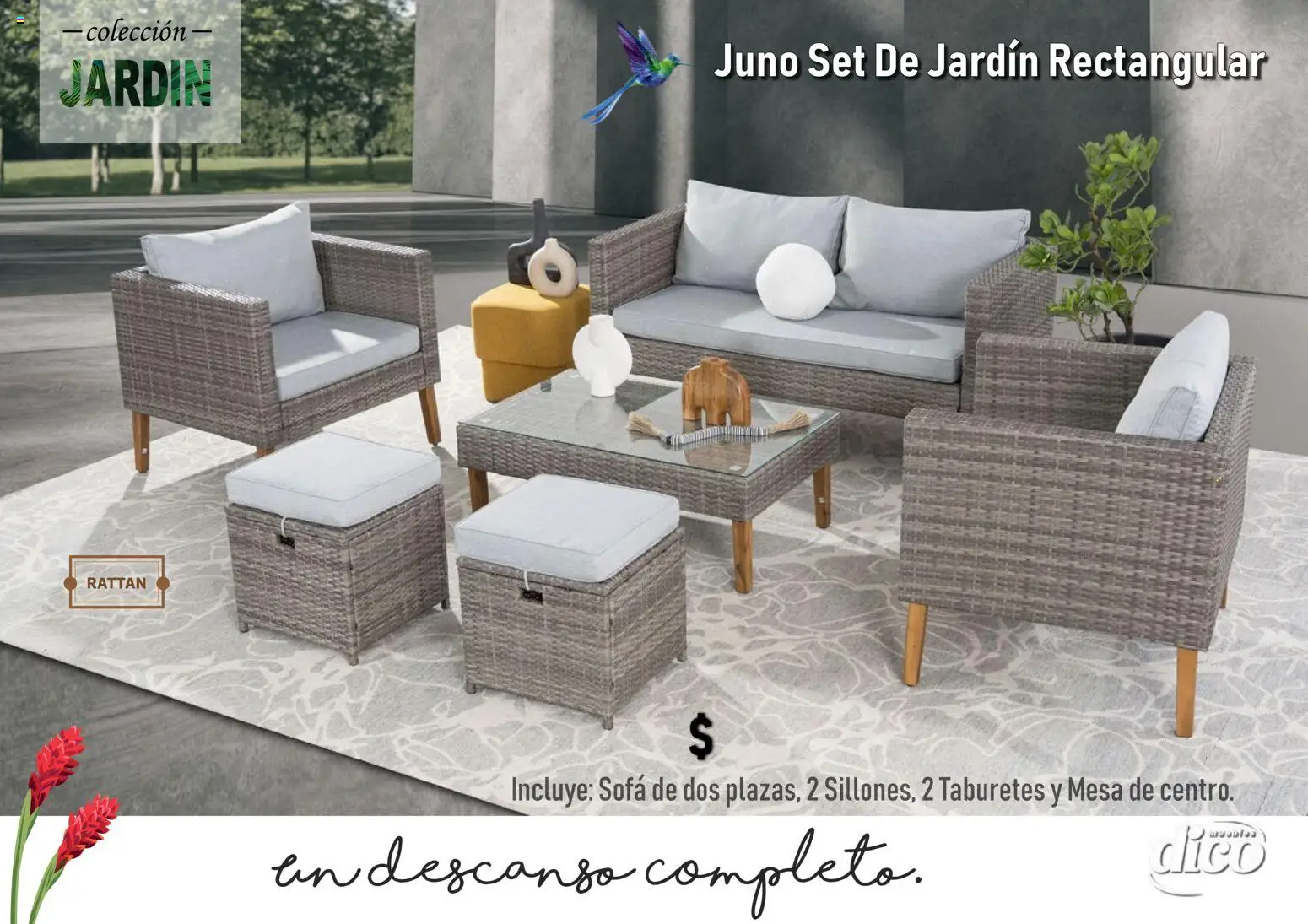 Nuevas ofertas de Muebles Dico válidas en toda la República Mexicana desde el 14.04.2026. ¡Encuentra las mejores ofertas en Muebles Dico catálogo Coleccion Jardin! | Página: 7 | Productos: Sofá, Mesa