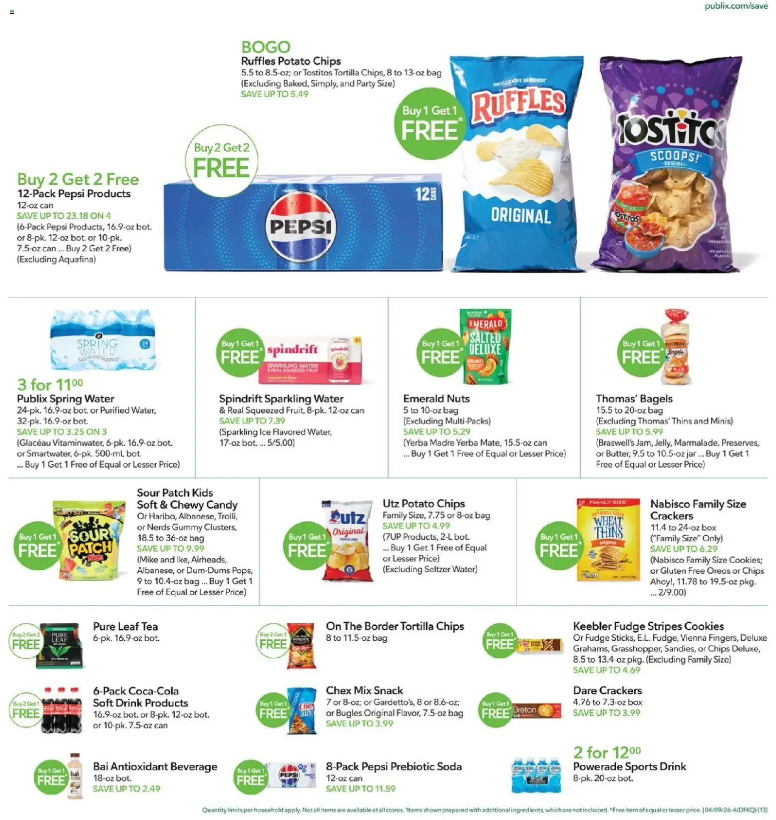 Publix Weekly Ad - valid from 08.04.2026 | Page: 13 | Products: Chips, Cookies, Water, Bag