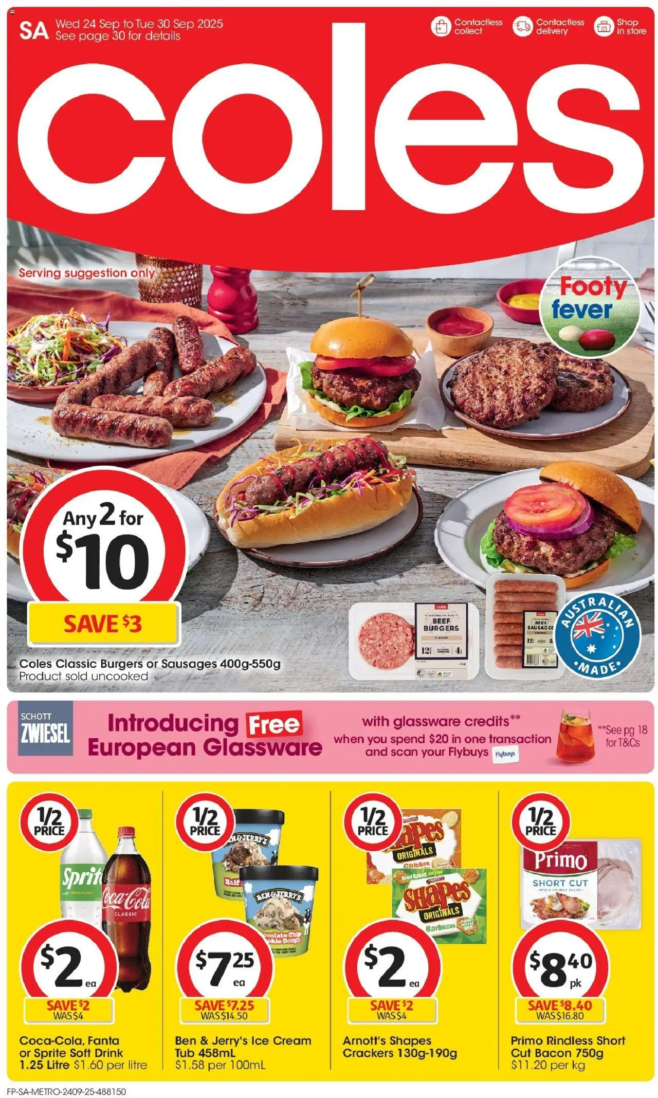 Coles catalogue - valid from 24.09.2025 | Page: 1 | Products: Bacon, Crackers, Glassware, Cream