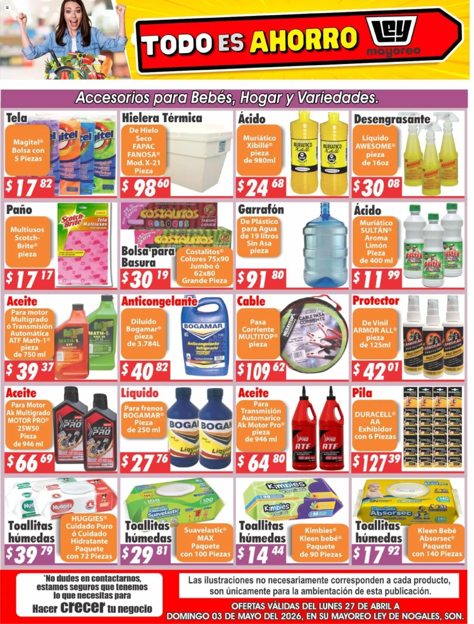 Nuevas ofertas de Casa Ley válidas en toda la República Mexicana desde el 27.04.2026. ¡Encuentra las mejores ofertas en Casa Ley folleto Nogales! | Página: 1 | Productos: Agua, Limón, Toallitas húmedas, Hielera