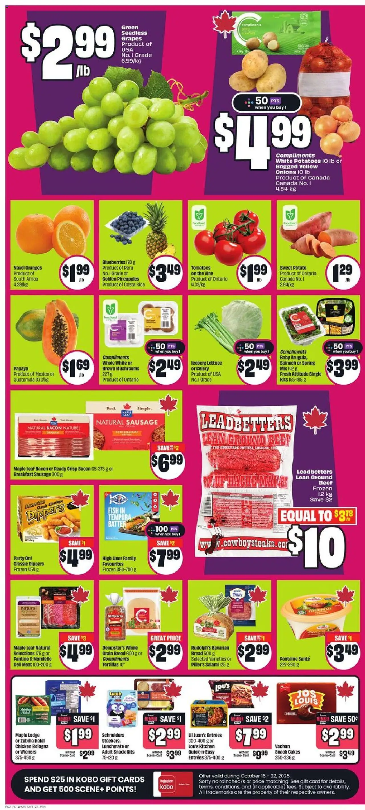 FreshCo flyer valid from 16.10.2025 | Page: 2 | Products: Potatoes, Bread, Oranges, Tomatoes